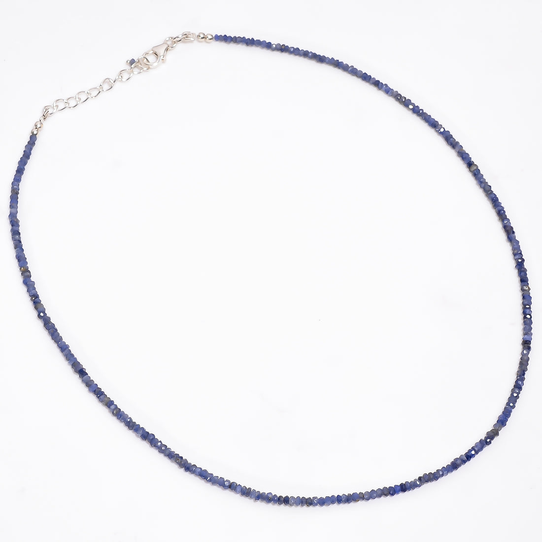 Blue Sapphire Natural Gemstone Rondelle Shape Faceted Necklace 17-19" Beads 2X2 mm, 39 Ct. YN-366