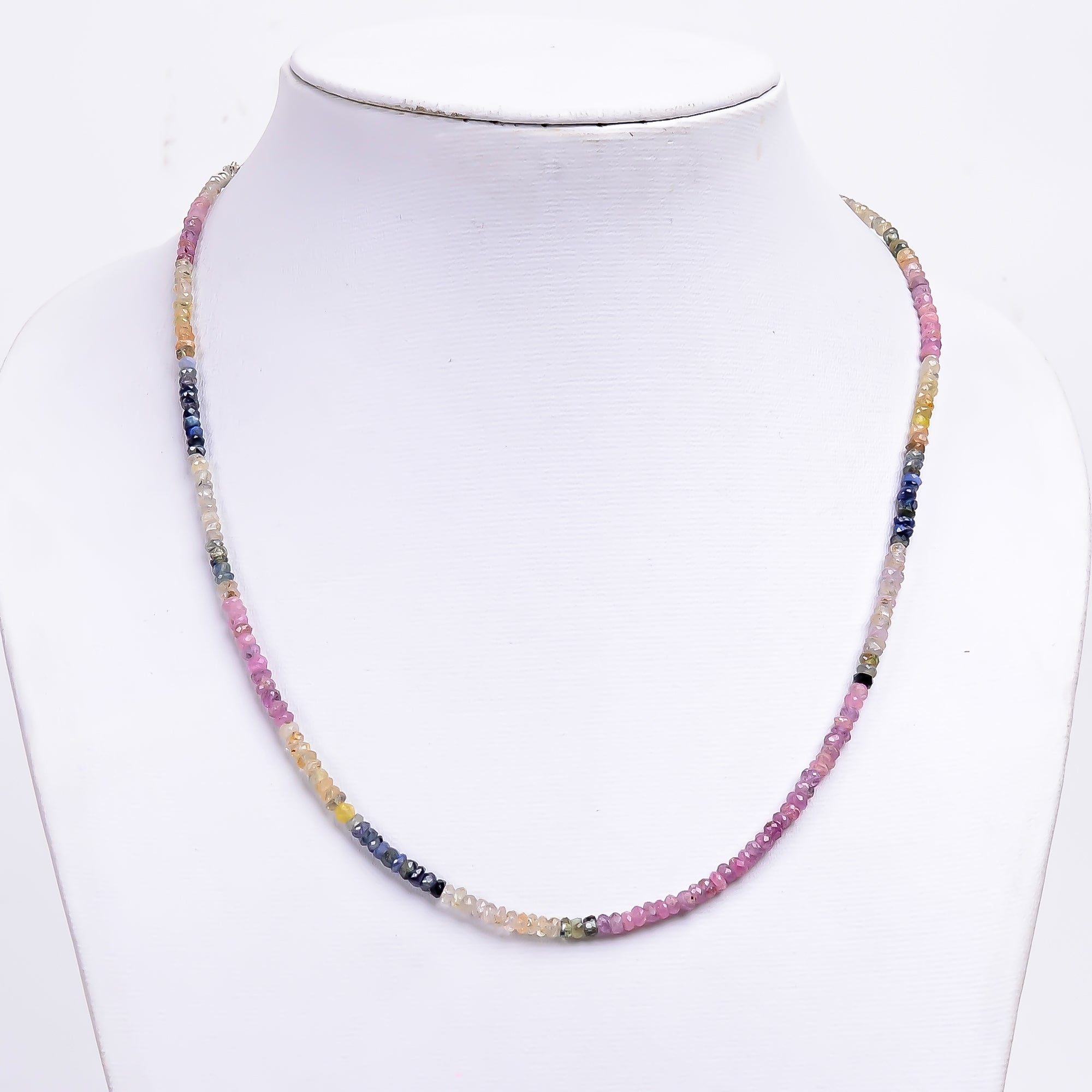 Multi Sapphire Natural Gemstone Rondelle Shape Faceted Necklace 17-19" Beads 3X3X2 mm, 51 Ct. YN-367