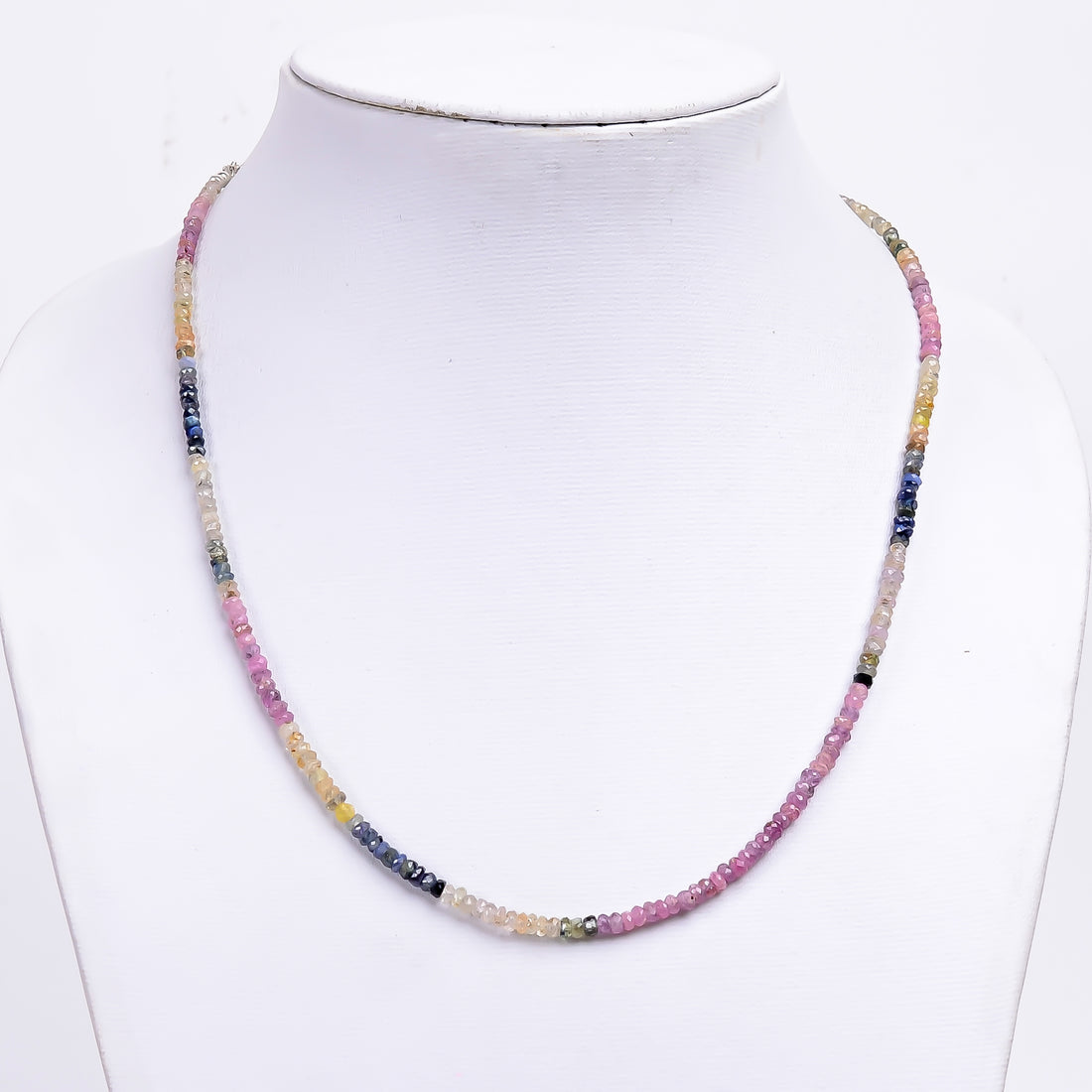 Multi Sapphire Natural Gemstone Rondelle Shape Faceted Necklace 17-19" Beads 3X3X2 mm, 51 Ct. YN-367