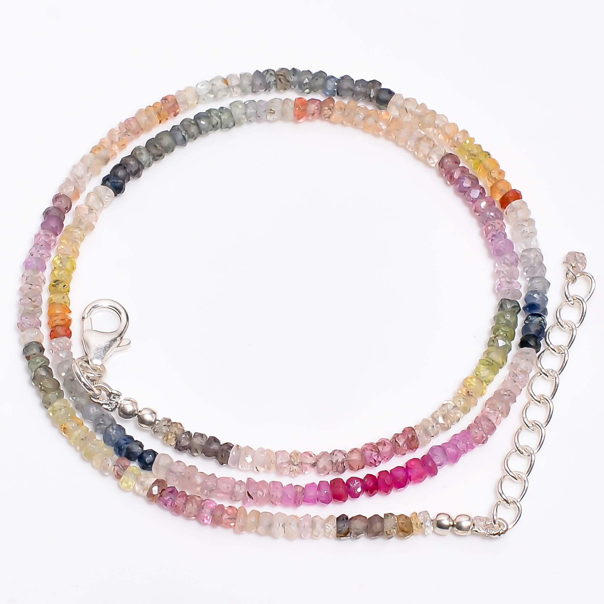 Multi Sapphire Natural Gemstone Rondelle Shape Faceted Necklace 17-19" Beads 3X3X2 mm, 50.5 Ct. YN-368