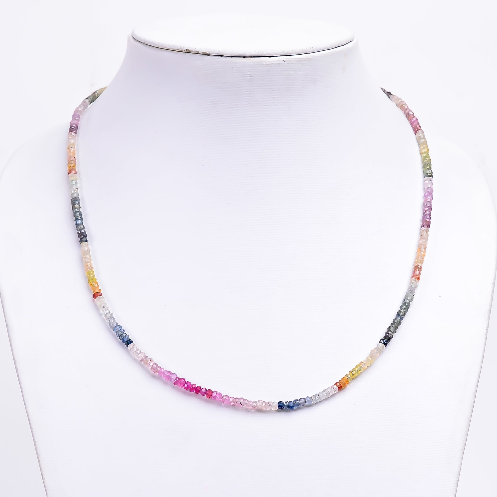 Multi Sapphire Natural Gemstone Rondelle Shape Faceted Necklace 17-19" Beads 3X3X2 mm, 50.5 Ct. YN-368