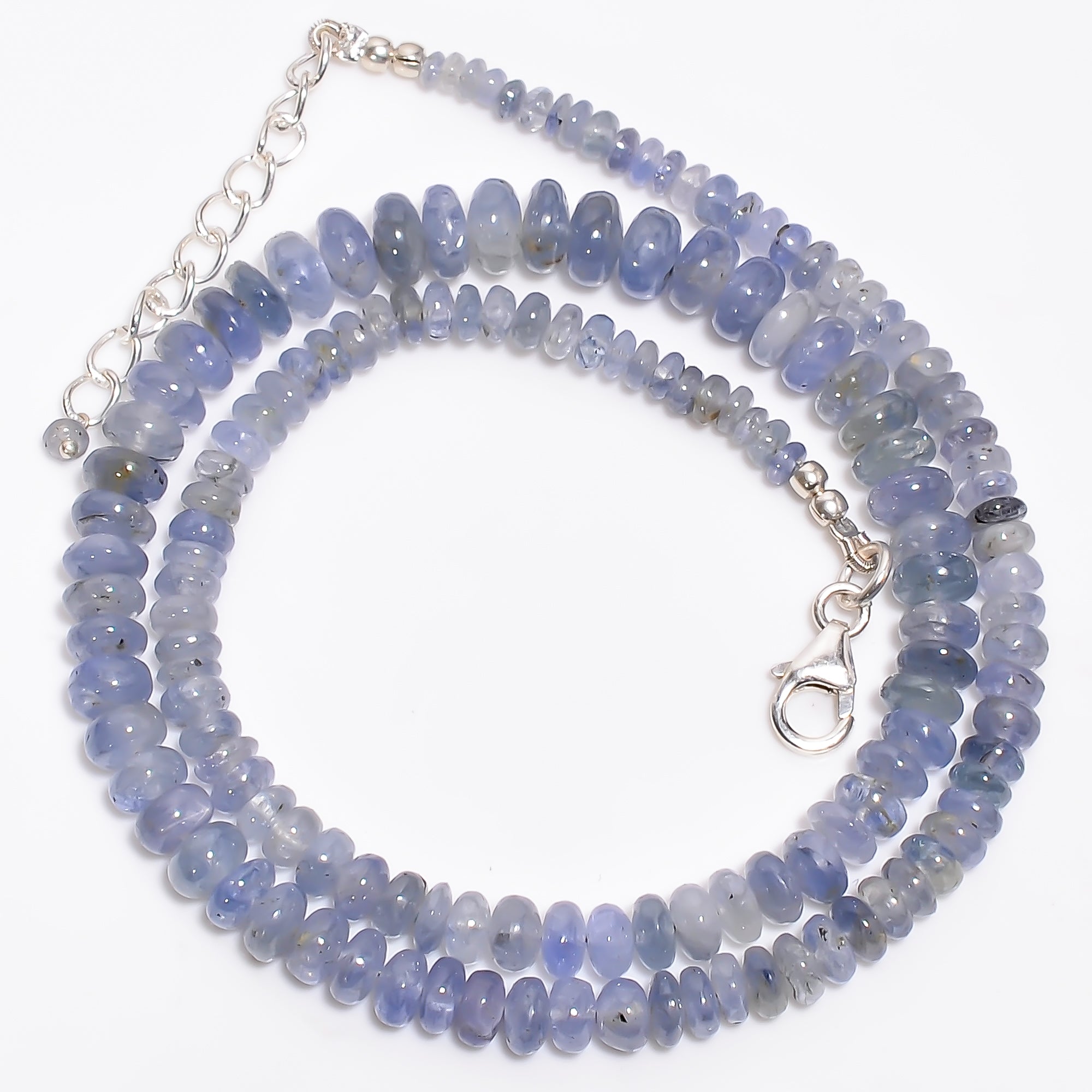 Blue Sapphire Natural Gemstone Rondelle Shape Smooth Necklace 17-19" Beads 2X2 7X7 mm, 143 Ct. YN-369