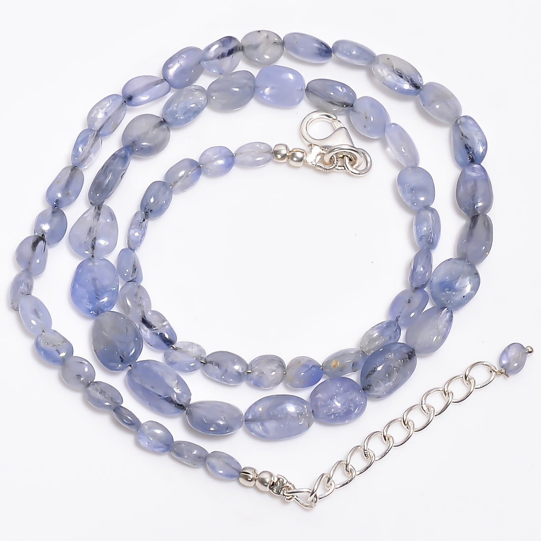 Blue Sapphire Natural Gemstone Tumbled Shape Smooth Necklace 17-19" Beads 4X3 9X7 mm, 93 Ct. YN-370