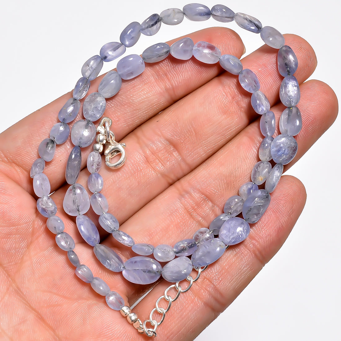 Blue Sapphire Natural Gemstone Tumbled Shape Smooth Necklace 17-19" Beads 4X3 9X7 mm, 93 Ct. YN-370