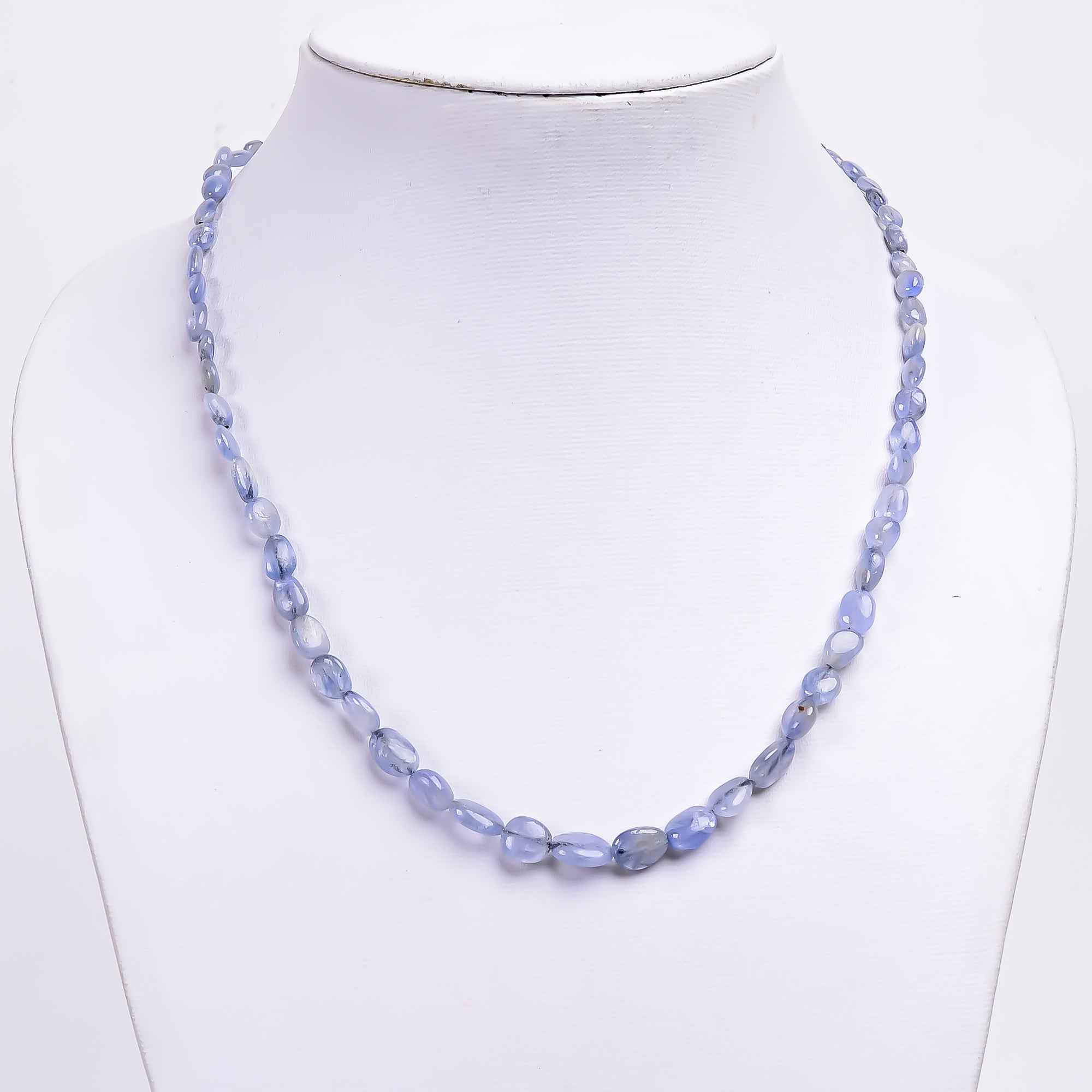 Blue Sapphire Natural Gemstone Tumbled Shape Smooth Necklace 17-19" Beads 4X3 9X7 mm, 93 Ct. YN-370