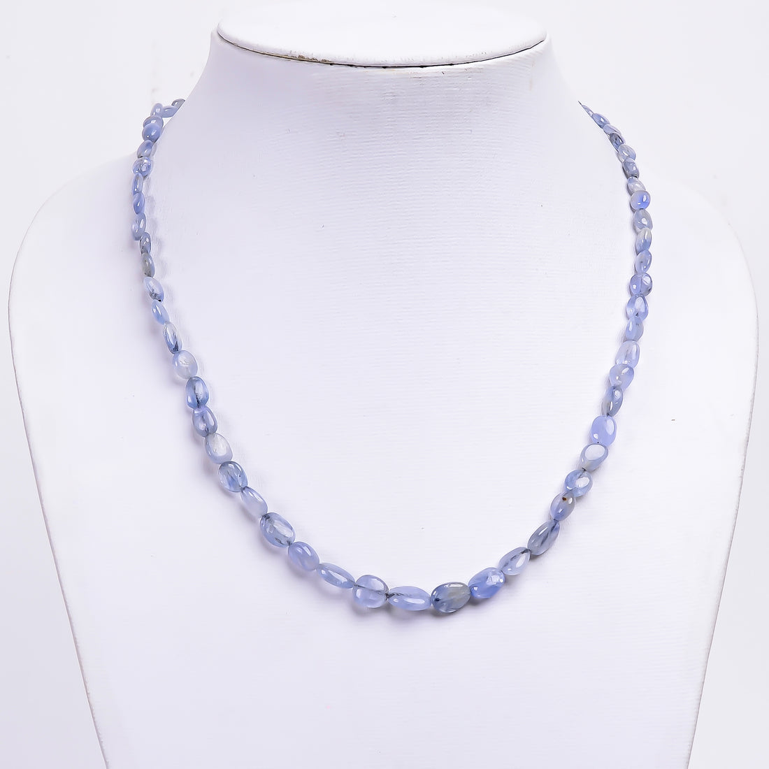 Blue Sapphire Natural Gemstone Tumbled Shape Smooth Necklace 17-19" Beads 4X3 9X7 mm, 93 Ct. YN-370