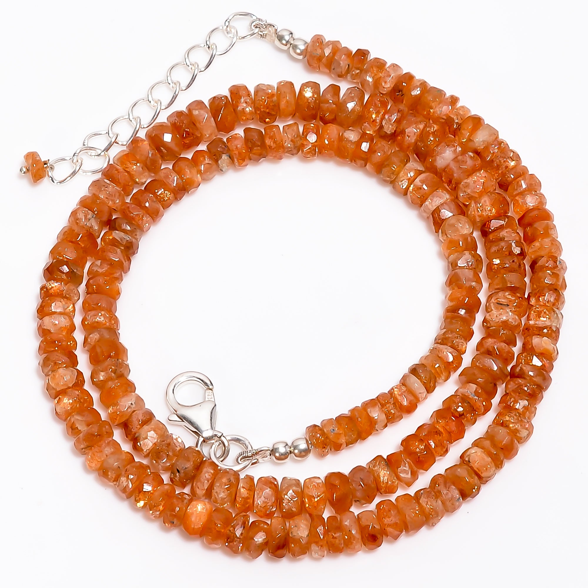Sunstone Natural Gemstone Rondelle Shape Faceted Necklace 17-19" Beads 3X3 5X5 mm, 90.5 Ct. YN-371