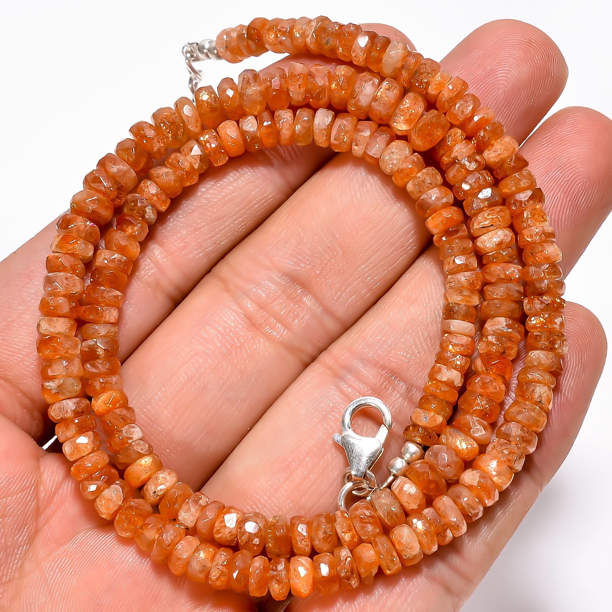 Sunstone Natural Gemstone Rondelle Shape Faceted Necklace 17-19" Beads 3X3 5X5 mm, 90.5 Ct. YN-371