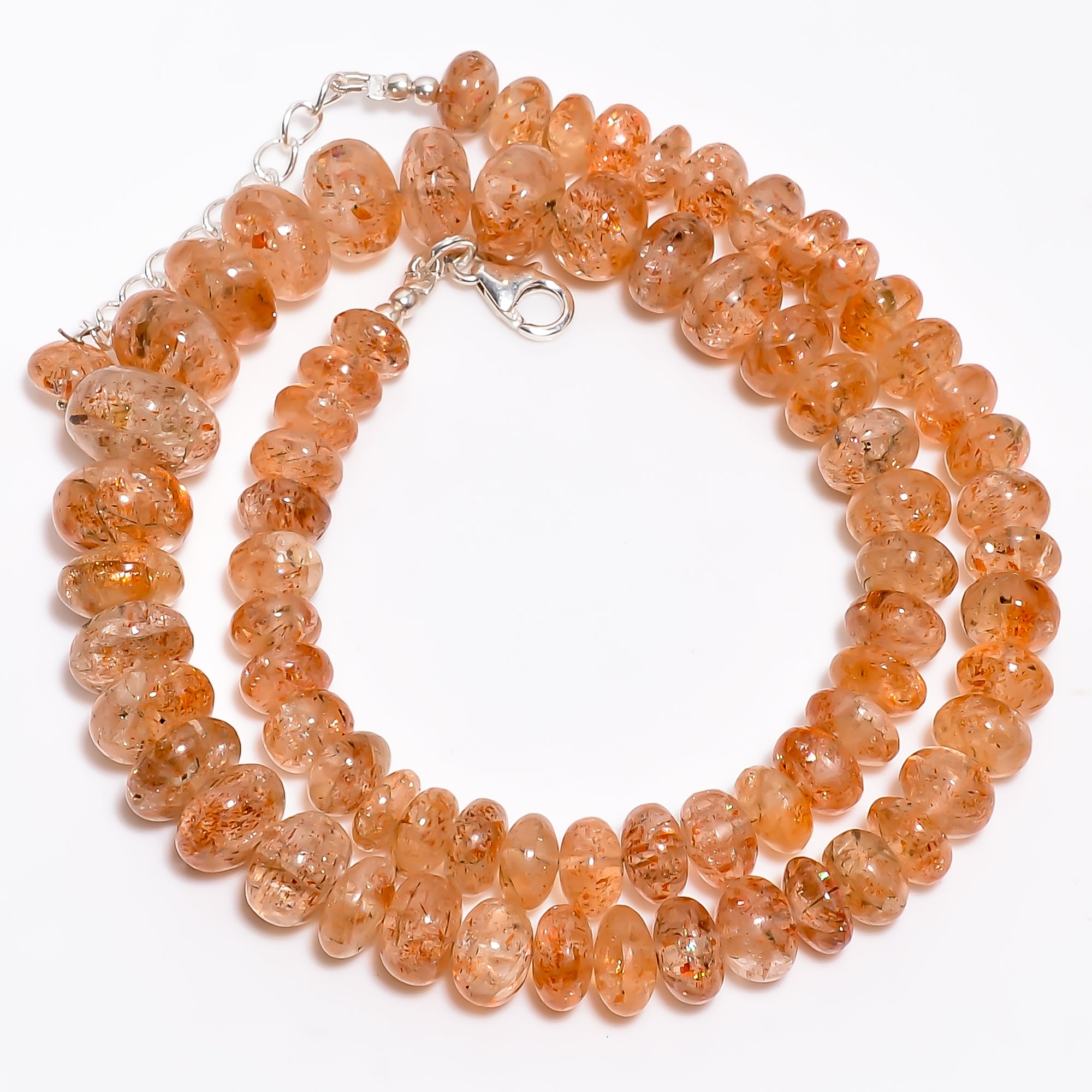 Sunstone Natural Gemstone Rondelle Shape Smooth Necklace 17-19" Beads 7X7 13X13 mm, 274 Ct. YN-372