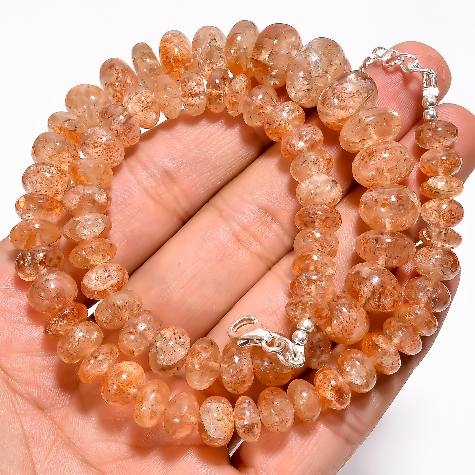 Sunstone Natural Gemstone Rondelle Shape Smooth Necklace 17-19" Beads 7X7 13X13 mm, 274 Ct. YN-372