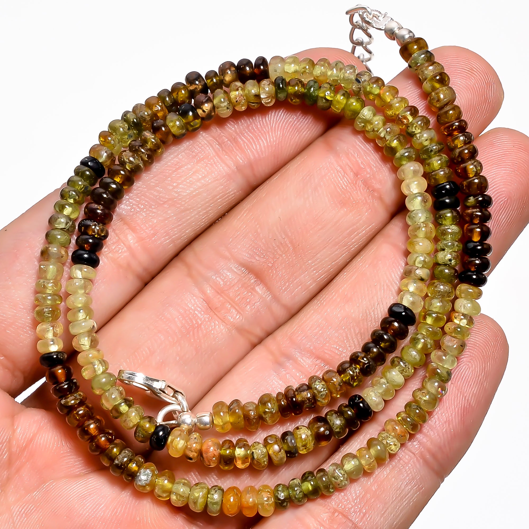 Grossular Garnet Natural Gemstone Rondelle Shape Smooth Necklace 17-19" Beads 4X4X3 mm, 79.5 Ct. YN-376