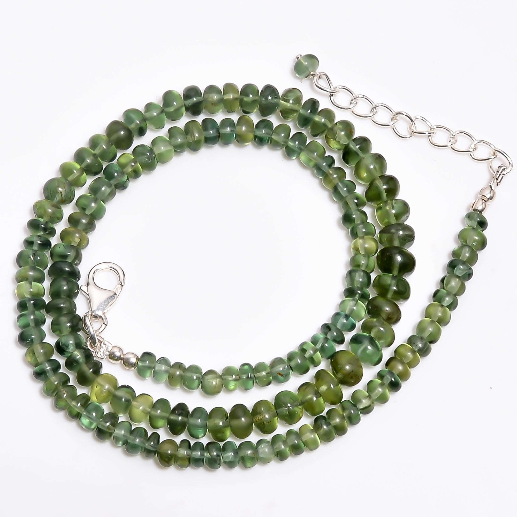 Green Apatite Natural Gemstone Rondelle Shape Smooth Necklace 17-19" Beads 3X3 6X6 mm, 100.5 Ct. YN-377