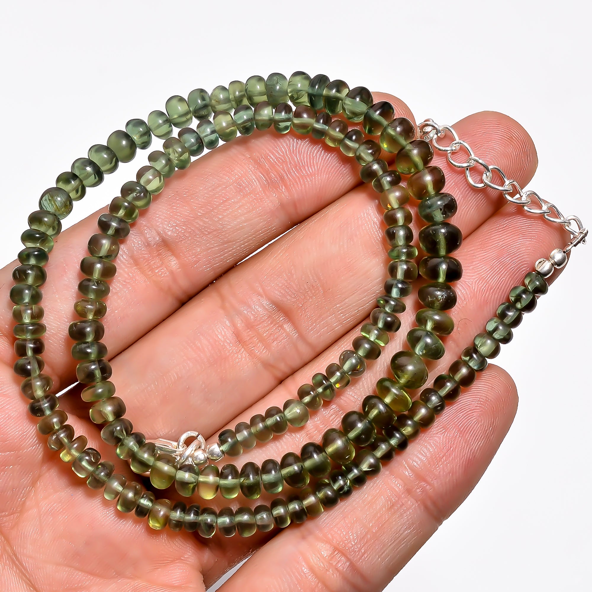 Green Apatite Natural Gemstone Rondelle Shape Smooth Necklace 17-19" Beads 3X3 6X6 mm, 100.5 Ct. YN-377