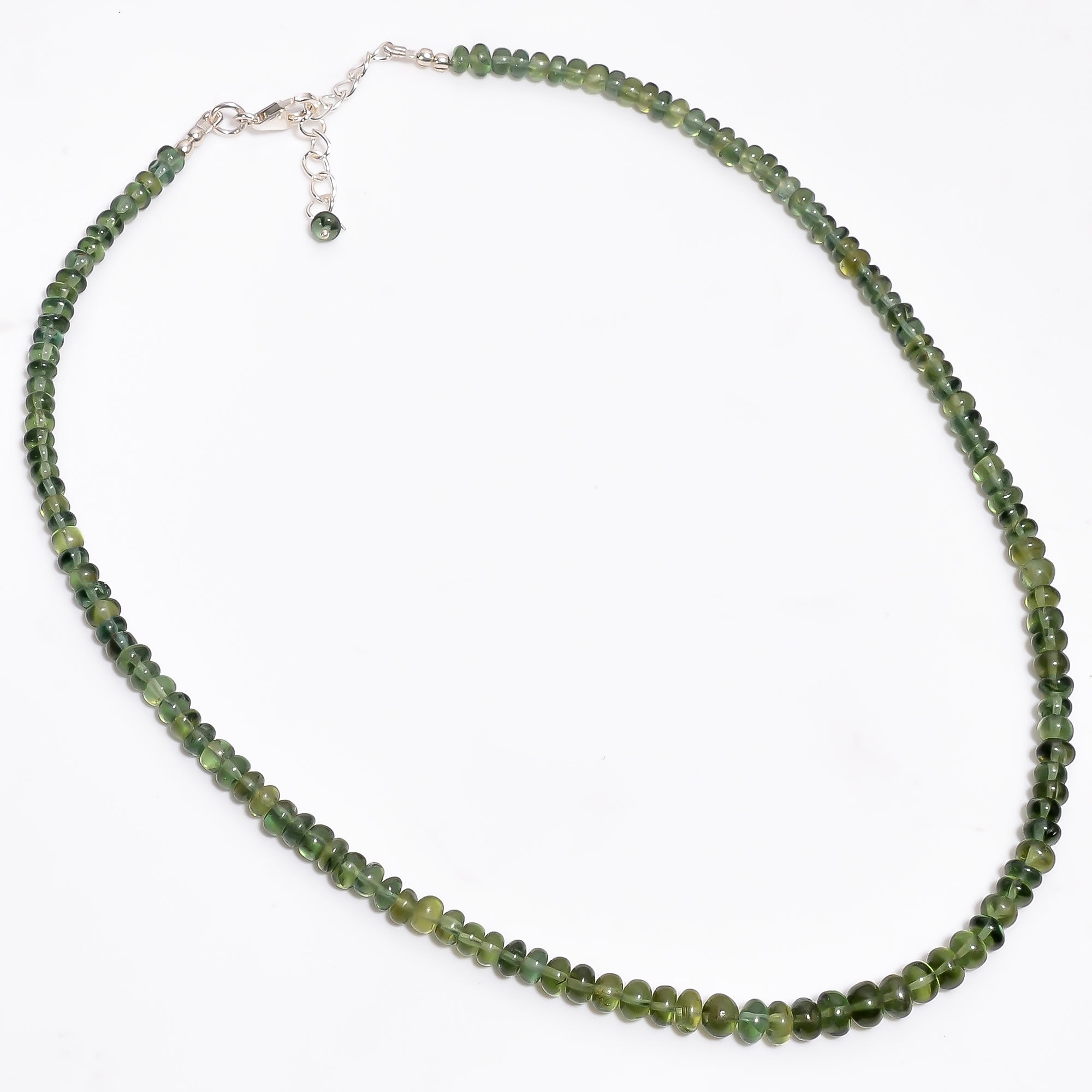 Green Apatite Natural Gemstone Rondelle Shape Smooth Necklace 17-19" Beads 3X3 6X6 mm, 100.5 Ct. YN-377