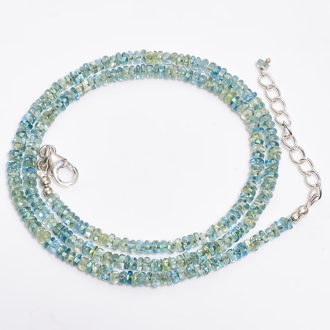Blue Green Apatite Natural Gemstone Rondelle Shape Smooth Necklace 17-19" Beads 3X3X2 mm, 54 Ct. YN-378
