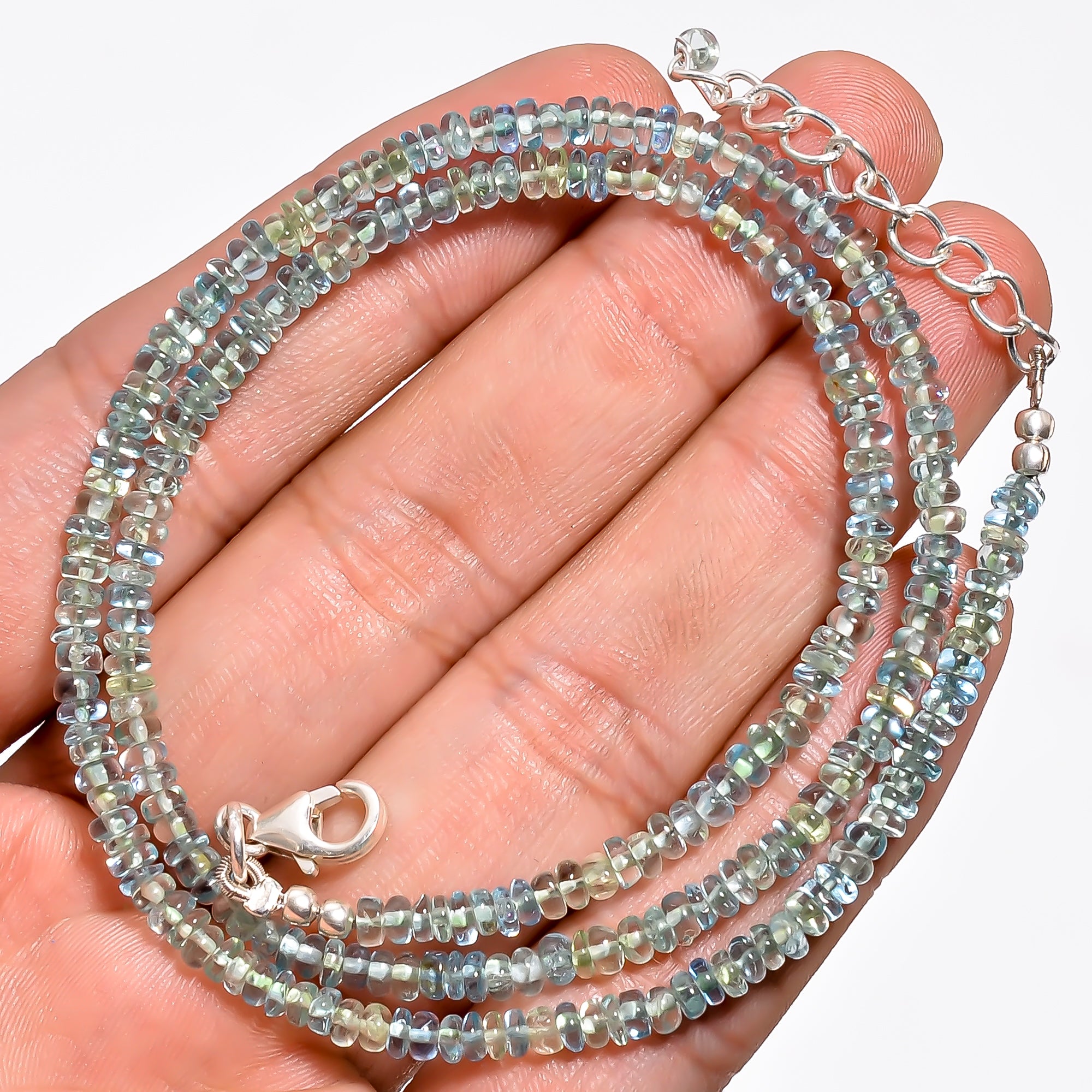 Blue Green Apatite Natural Gemstone Rondelle Shape Smooth Necklace 17-19" Beads 3X3X2 mm, 54 Ct. YN-378