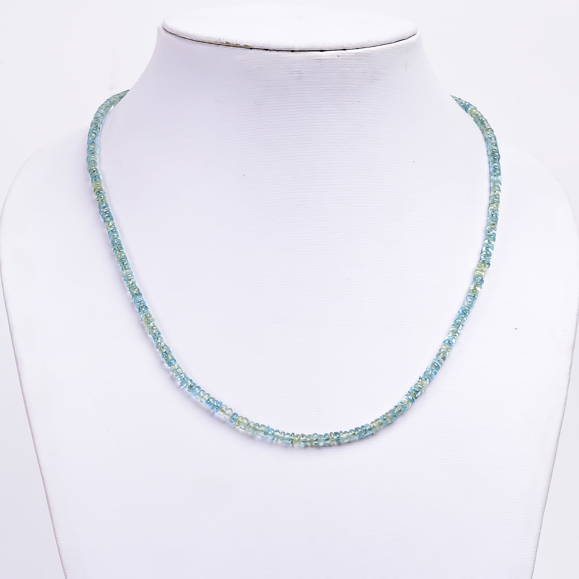 Blue Green Apatite Natural Gemstone Rondelle Shape Smooth Necklace 17-19" Beads 3X3X2 mm, 54 Ct. YN-378