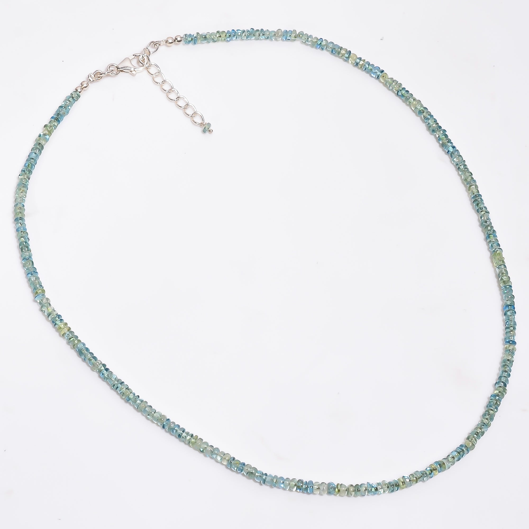 Blue Green Apatite Natural Gemstone Rondelle Shape Smooth Necklace 17-19" Beads 3X3X2 mm, 54 Ct. YN-378