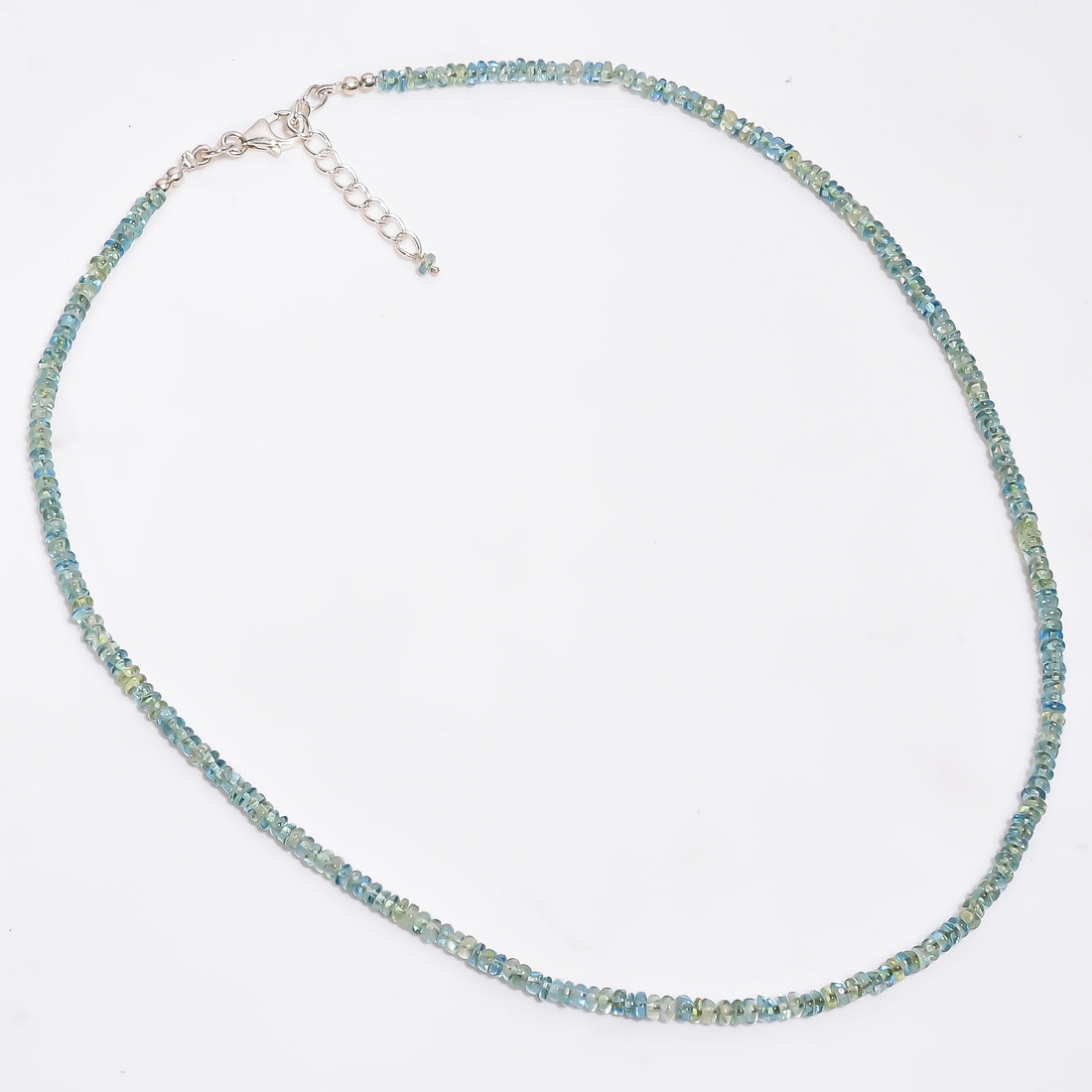 Blue Green Apatite Natural Gemstone Rondelle Shape Smooth Necklace 17-19" Beads 3X3X2 mm, 54 Ct. YN-378