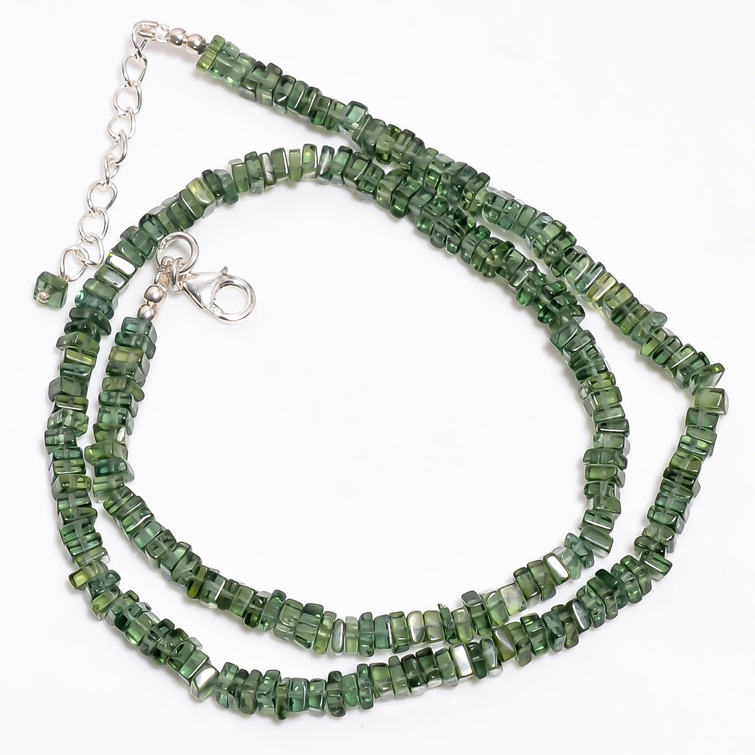 Green Apatite Natural Gemstone Square Heishi Shape Smooth Necklace 17-19" Beads 3X3 4X4 mm, 104 Ct. YN-379