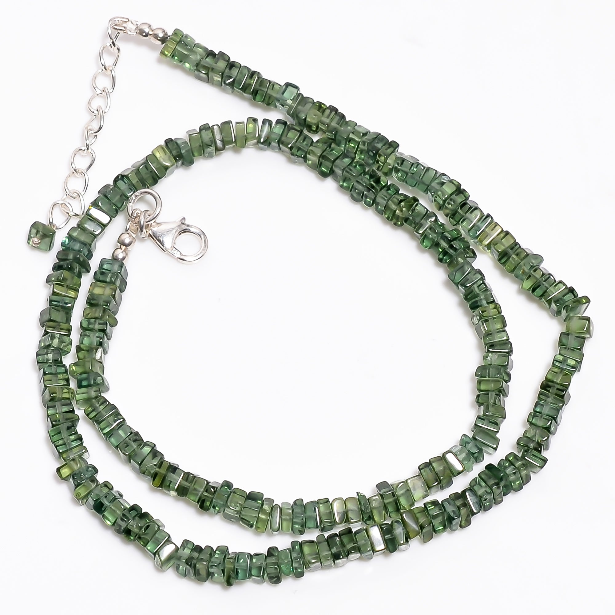 Green Apatite Natural Gemstone Square Heishi Shape Smooth Necklace 17-19" Beads 3X3 4X4 mm, 104 Ct. YN-379