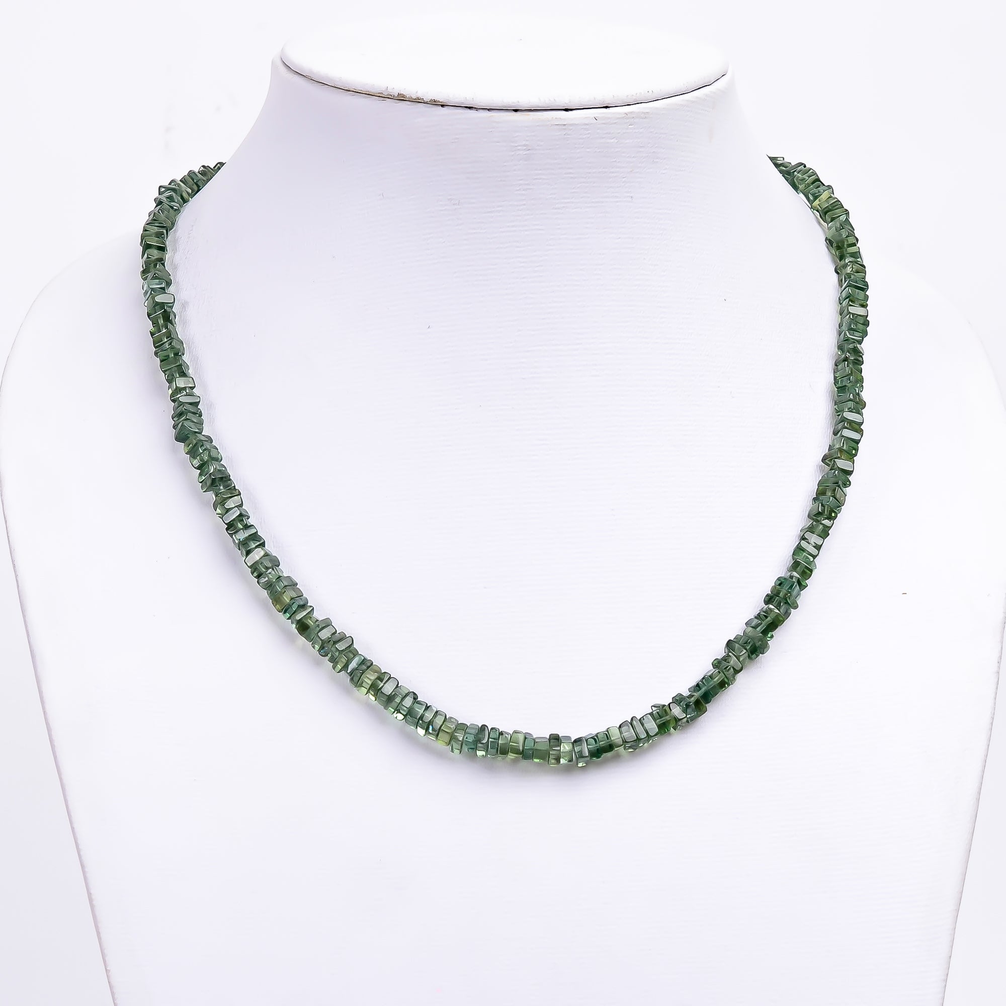 Green Apatite Natural Gemstone Square Heishi Shape Smooth Necklace 17-19" Beads 3X3 4X4 mm, 104 Ct. YN-379
