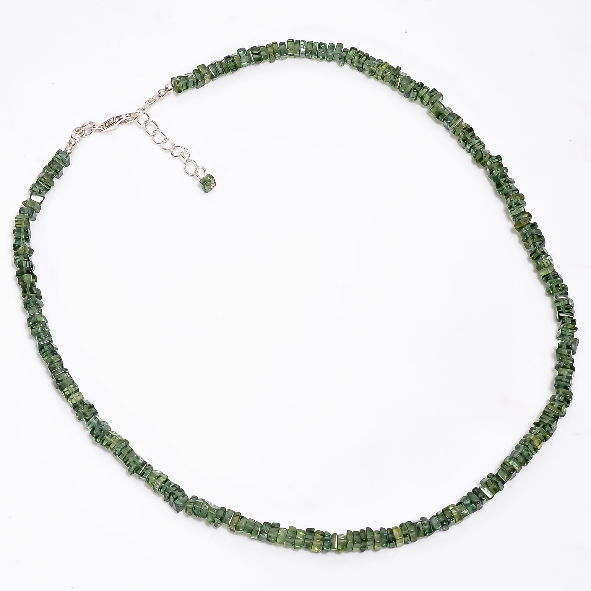 Green Apatite Natural Gemstone Square Heishi Shape Smooth Necklace 17-19" Beads 3X3 4X4 mm, 104 Ct. YN-379