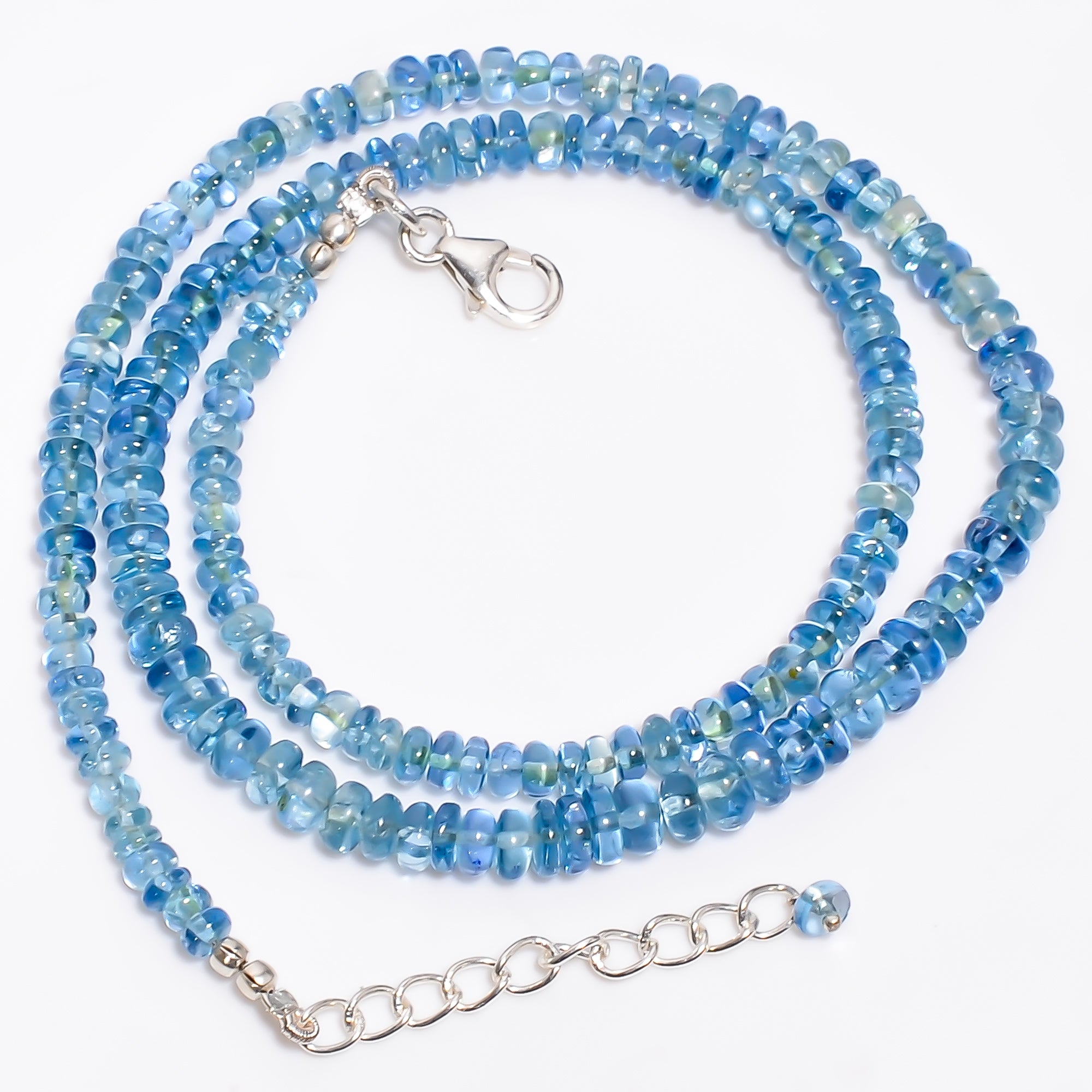 Blue Apatite Natural Gemstone Rondelle Shape Smooth Necklace 17-18.5" Beads 3X3 5X5 mm, 91 Ct. YN-380