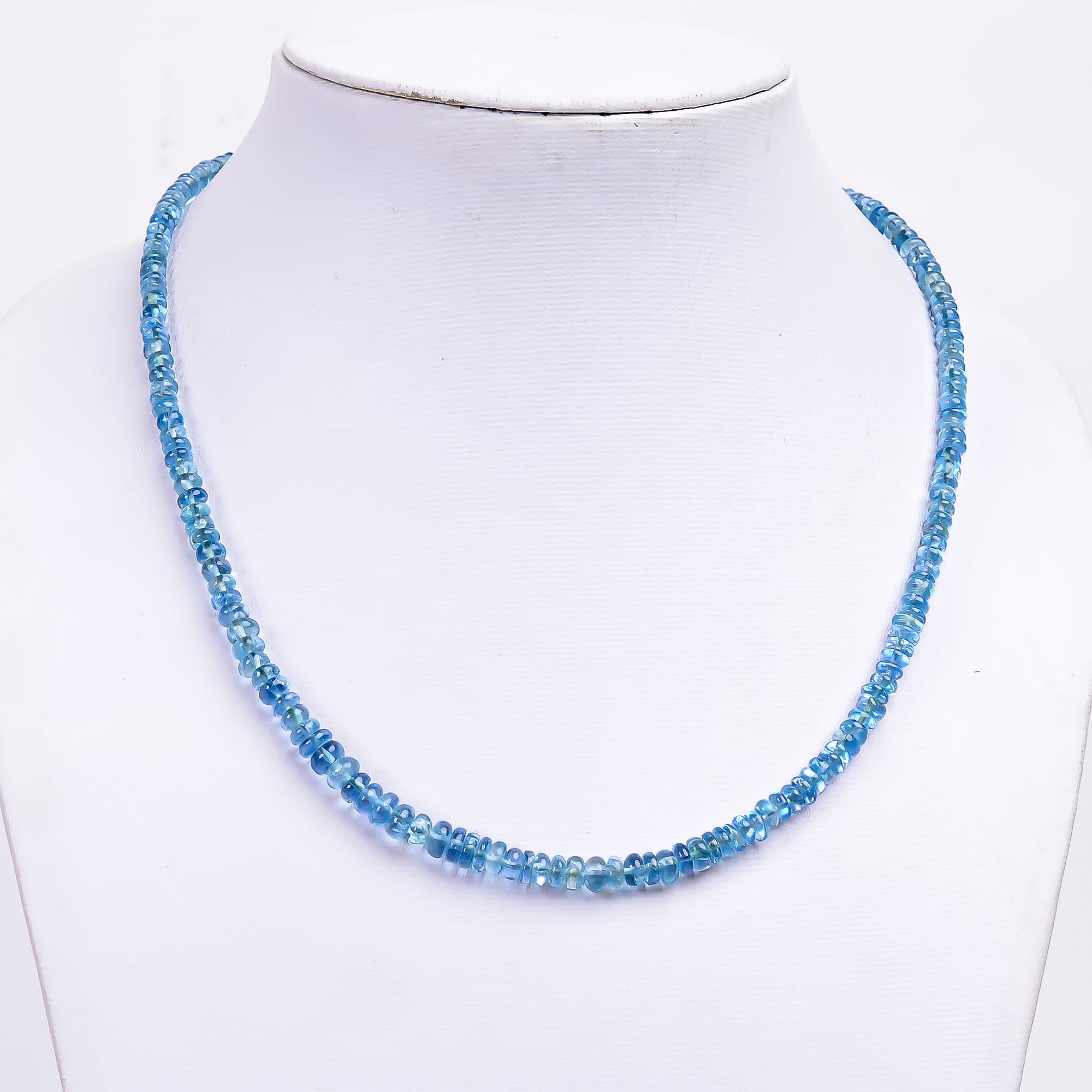 Blue Apatite Natural Gemstone Rondelle Shape Smooth Necklace 17-18.5" Beads 3X3 5X5 mm, 91 Ct. YN-380