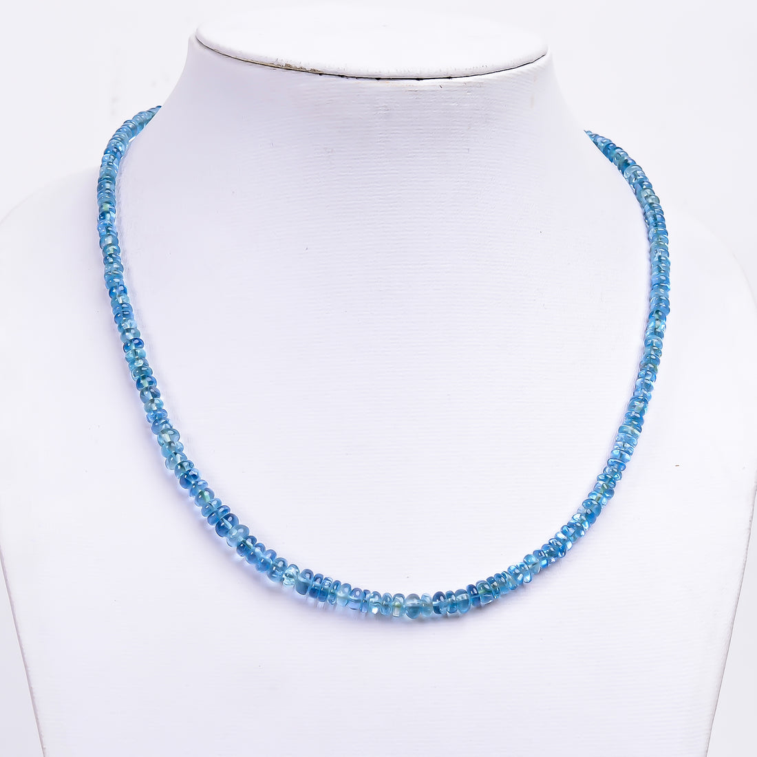 Blue Apatite Natural Gemstone Rondelle Shape Smooth Necklace 17-18.5" Beads 3X3 5X5 mm, 91 Ct. YN-380