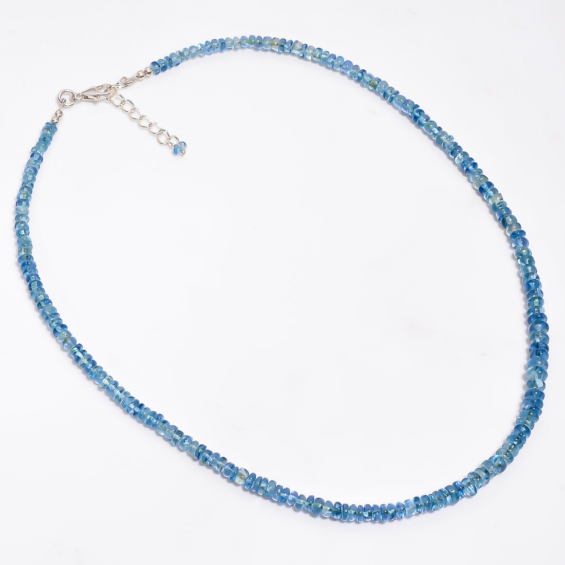 Blue Apatite Natural Gemstone Rondelle Shape Smooth Necklace 17-18.5" Beads 3X3 5X5 mm, 91 Ct. YN-380