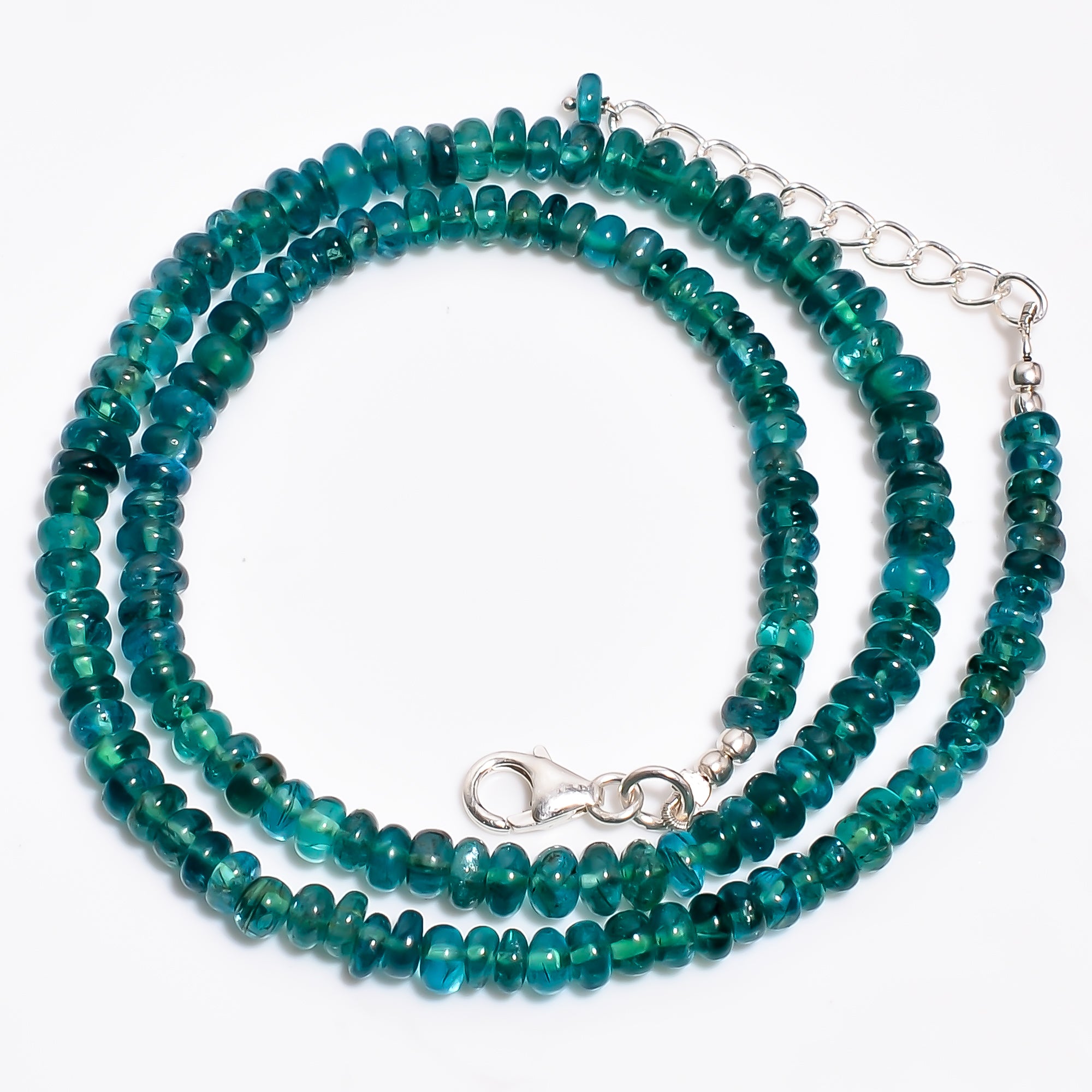 Green Apatite Natural Gemstone Rondelle Shape Smooth Necklace 17-18.5" Beads 4X4 6X6 mm, 104 Ct. YN-381