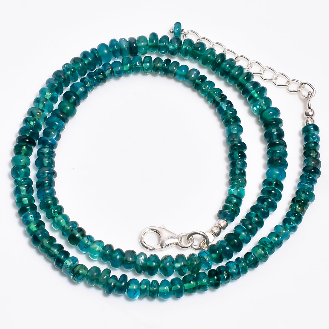 Green Apatite Natural Gemstone Rondelle Shape Smooth Necklace 17-18.5" Beads 4X4 6X6 mm, 104 Ct. YN-381