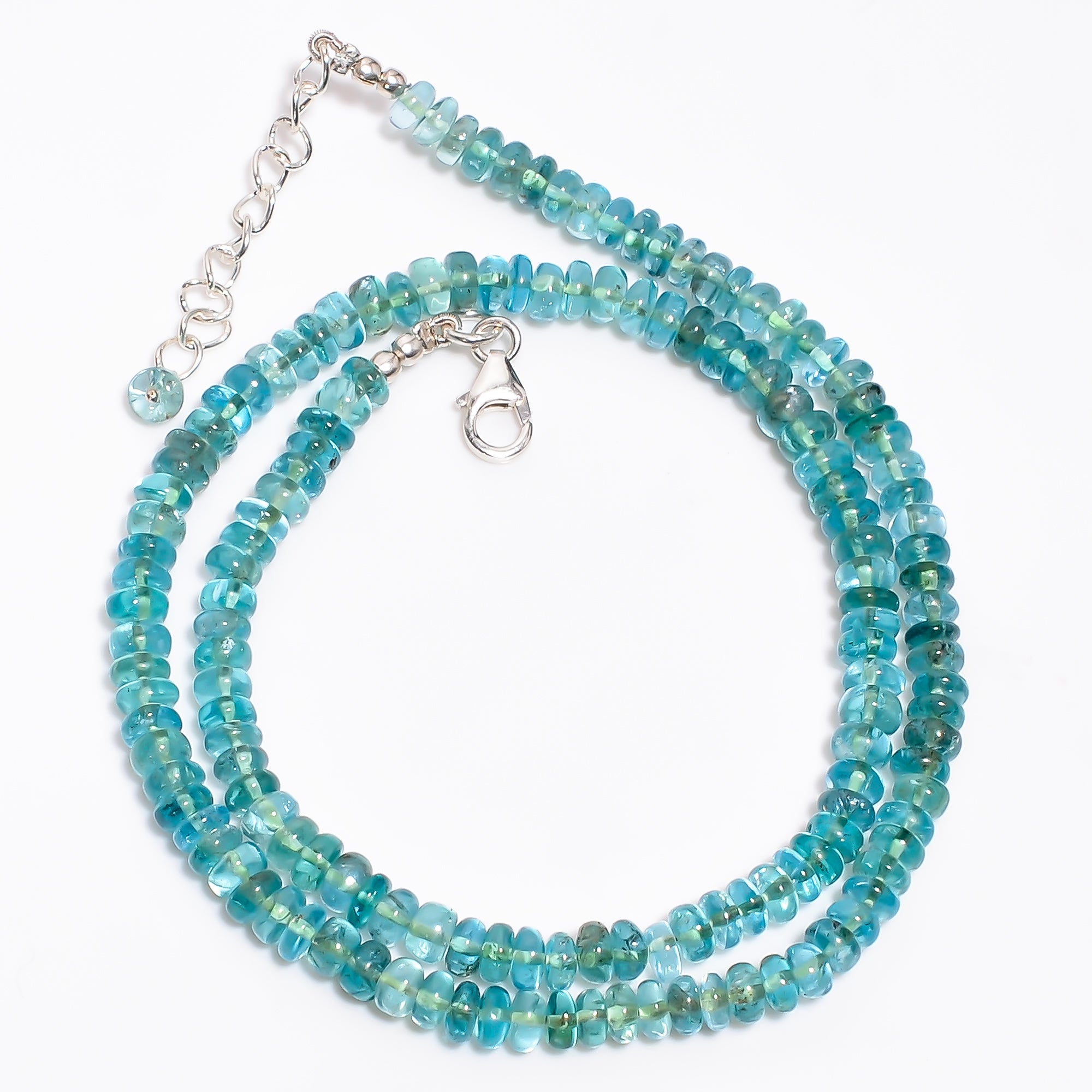 Green Apatite Natural Gemstone Rondelle Shape Smooth Necklace 17-18.5" Beads 4X4 6X6 mm, 113.5 Ct. YN-382