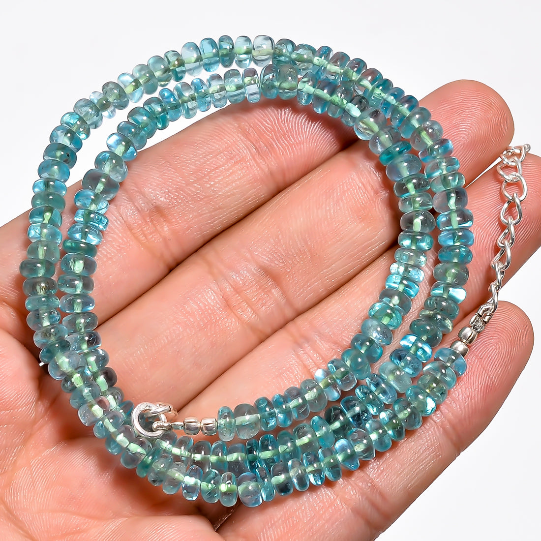 Green Apatite Natural Gemstone Rondelle Shape Smooth Necklace 17-18.5" Beads 4X4 6X6 mm, 113.5 Ct. YN-382