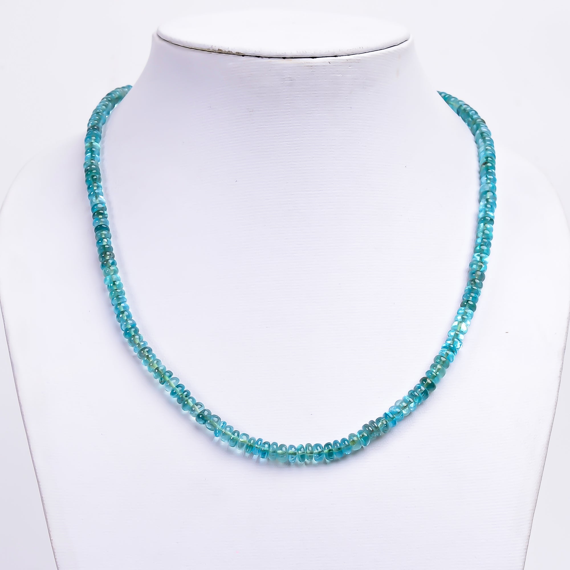 Green Apatite Natural Gemstone Rondelle Shape Smooth Necklace 17-18.5" Beads 4X4 6X6 mm, 113.5 Ct. YN-382