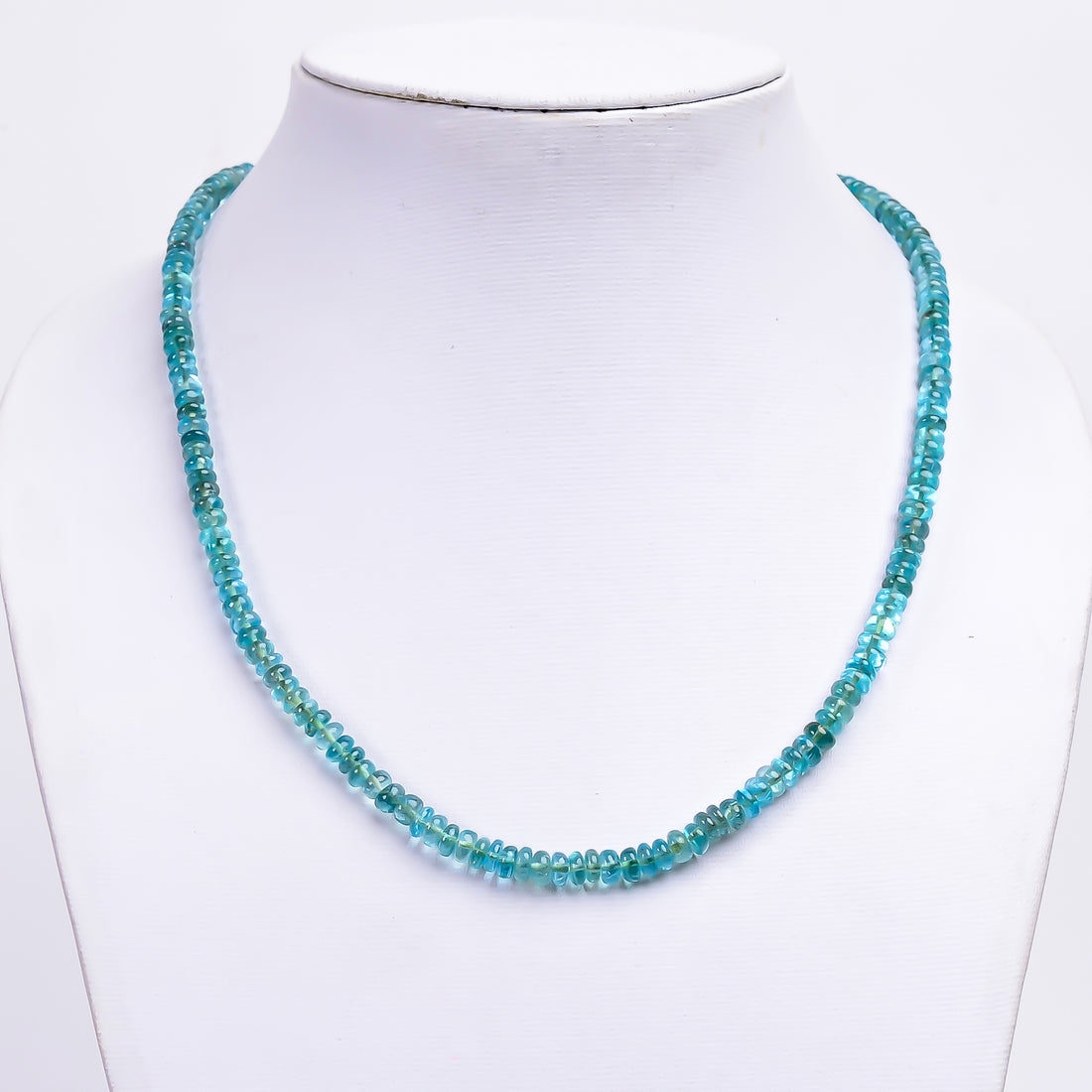 Green Apatite Natural Gemstone Rondelle Shape Smooth Necklace 17-18.5" Beads 4X4 6X6 mm, 113.5 Ct. YN-382