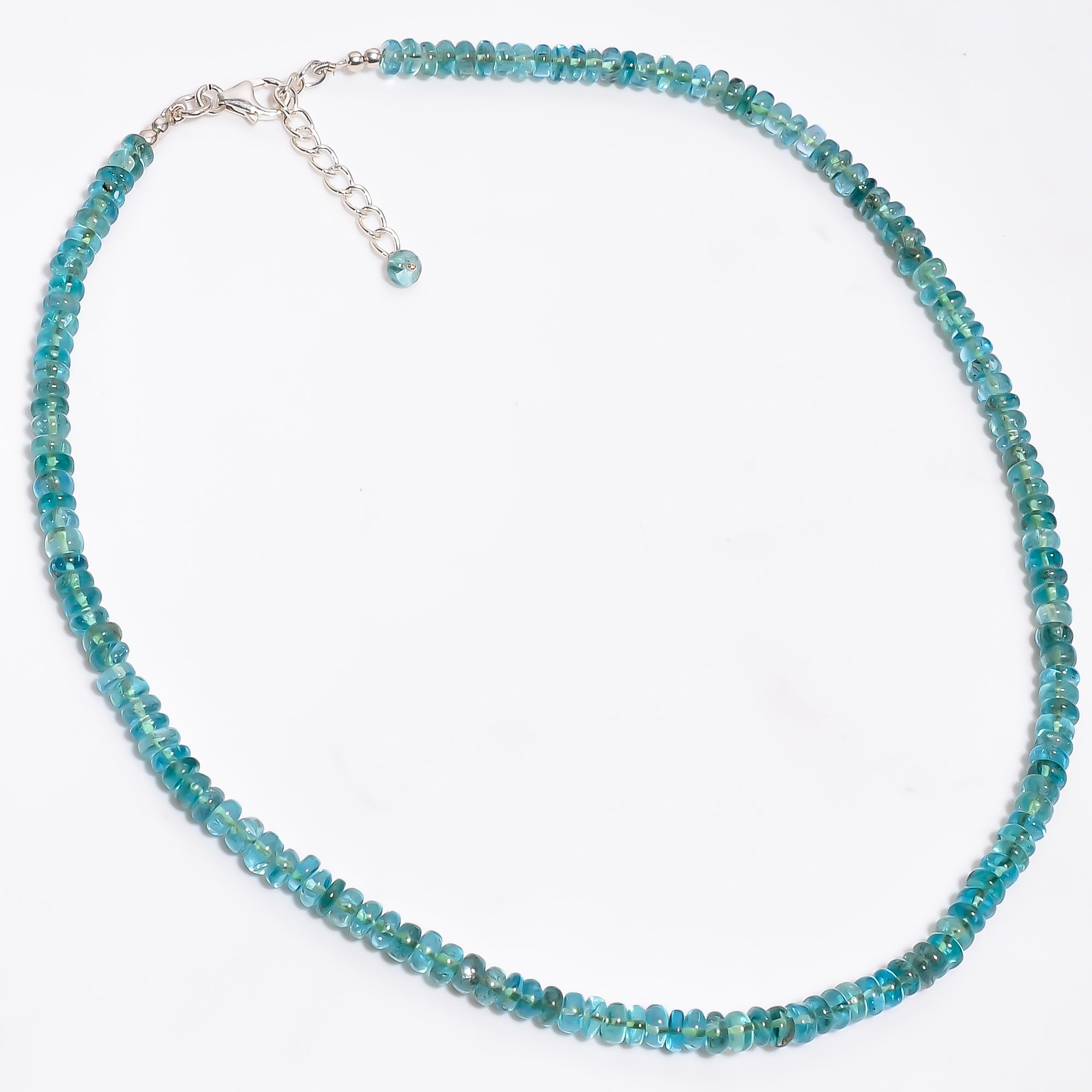 Green Apatite Natural Gemstone Rondelle Shape Smooth Necklace 17-18.5" Beads 4X4 6X6 mm, 113.5 Ct. YN-382