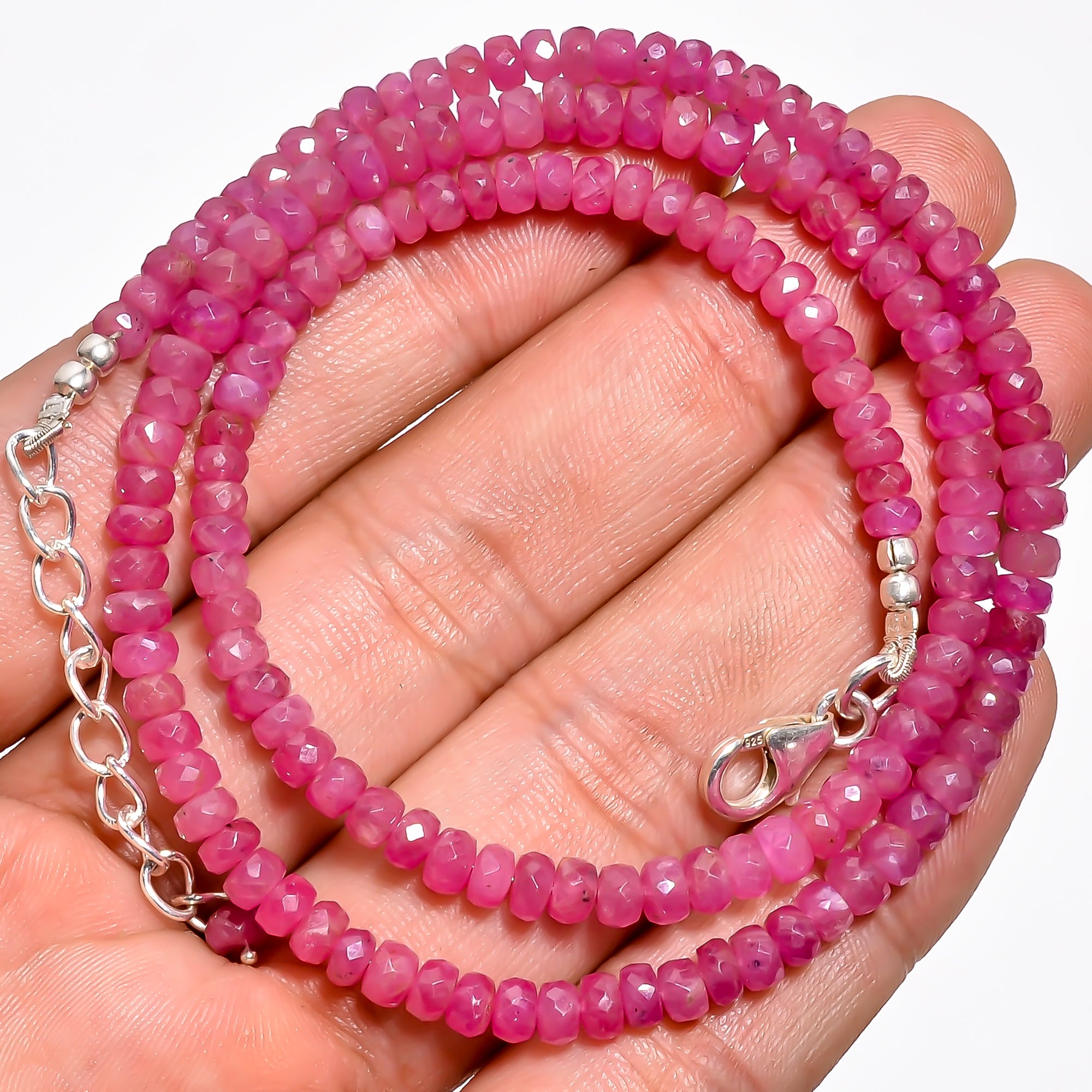 Ruby Natural Gemstone Rondelle Shape Faceted Necklace 17-19" Beads 4X4X3 mm, 90.5 Ct. YN-383