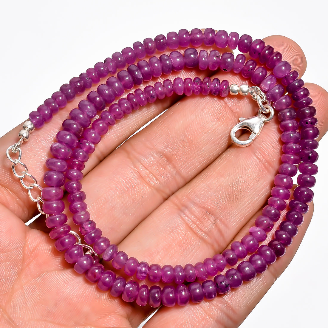 Ruby Natural Gemstone Rondelle Shape Smooth Necklace 17-19" Beads 4X4 5X5 mm, 118 Ct. YN-384