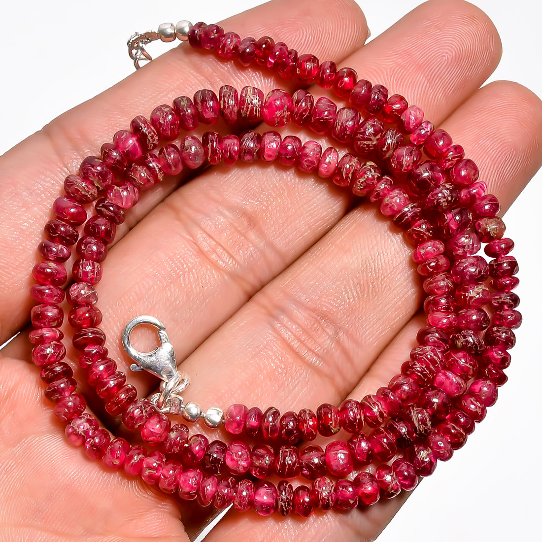 Red Spinel Natural Gemstone Rondelle Shape Smooth Necklace 17-19" Beads 4X4 5X5 mm, 92 Ct. YN-385