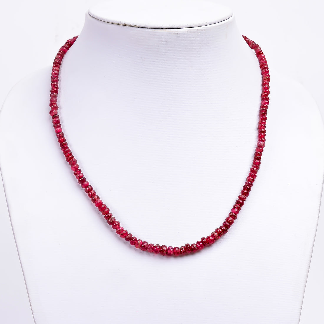 Red Spinel Natural Gemstone Rondelle Shape Smooth Necklace 17-19" Beads 4X4 5X5 mm, 92 Ct. YN-385