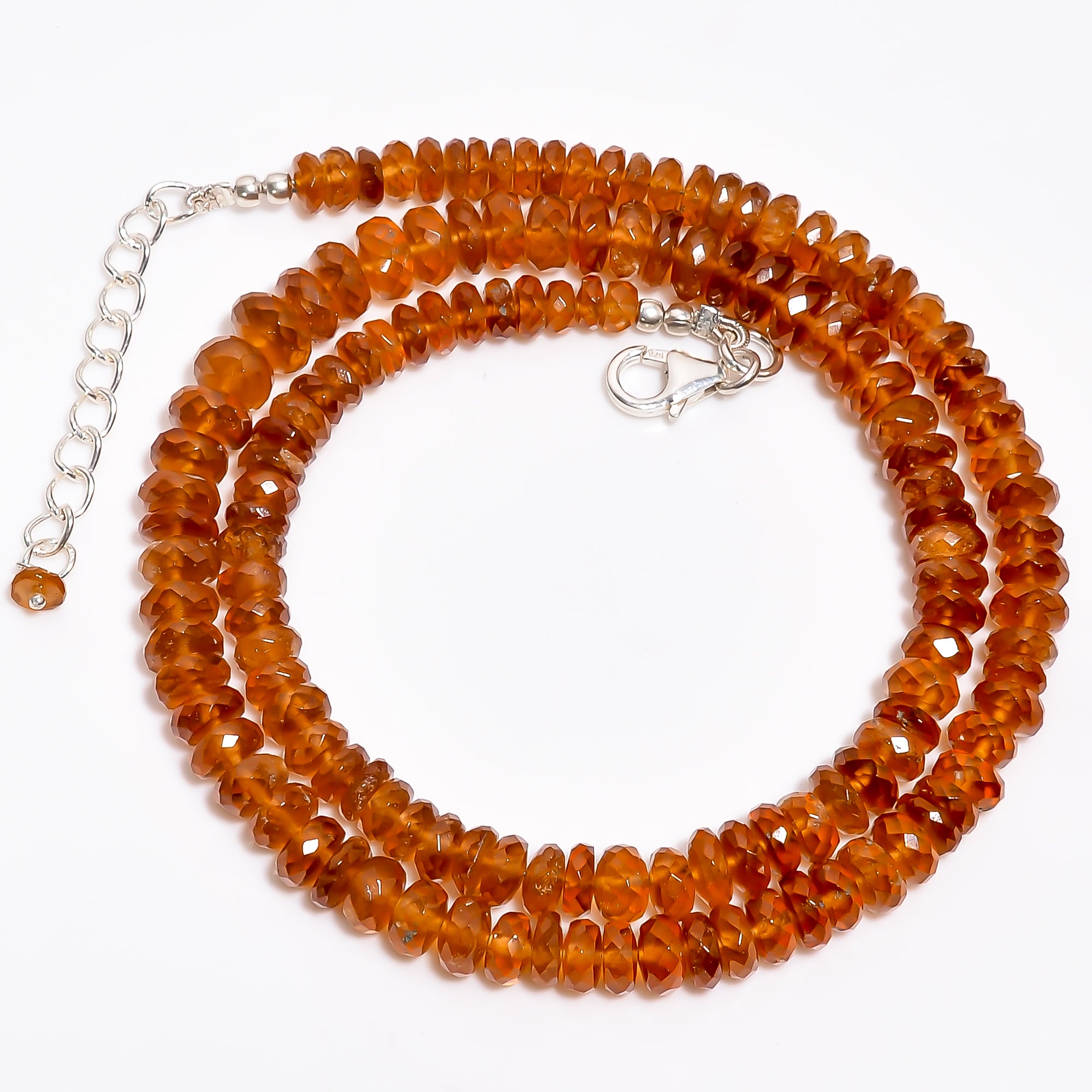 Hessonite Garnet Natural Gemstone Rondelle Shape Faceted Necklace 17-19" Beads 5X5 6X6 mm, 169 Ct. YN-386