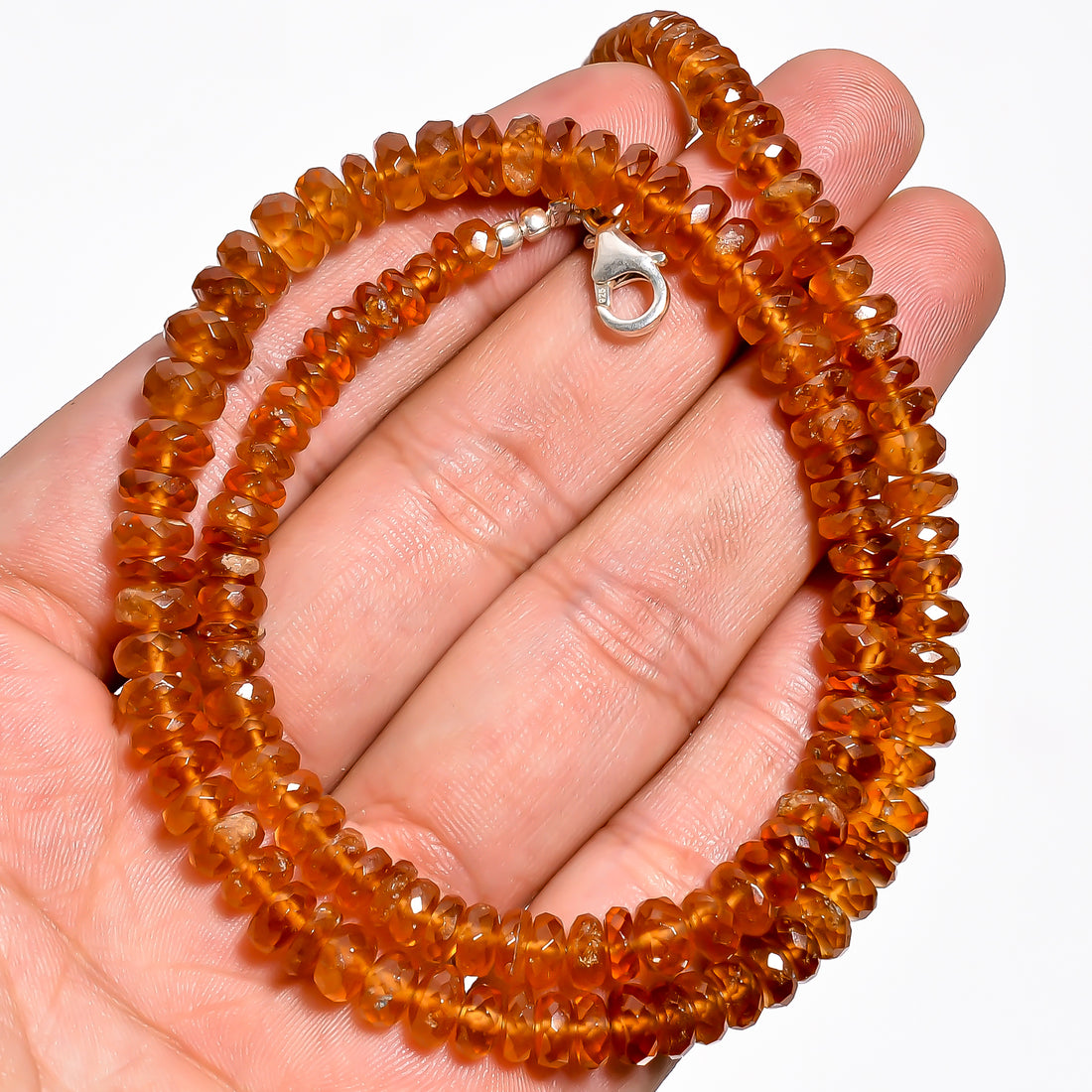 Hessonite Garnet Natural Gemstone Rondelle Shape Faceted Necklace 17-19" Beads 5X5 6X6 mm, 169 Ct. YN-386