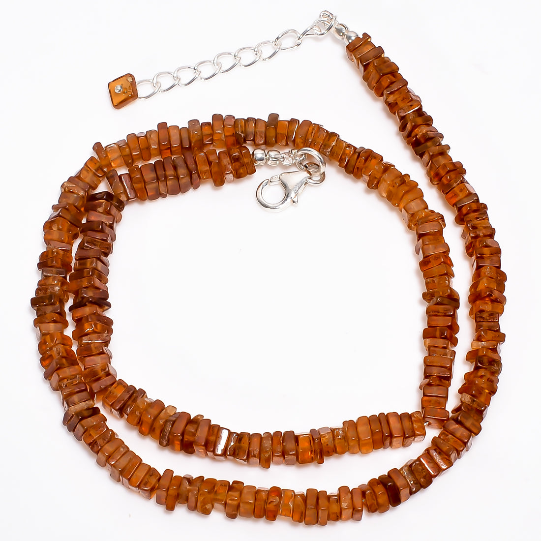 Hessonite Garnet Natural Gemstone Square Heishi Shape Smooth Necklace 17-19" Beads 3X3 4X4 mm, 141 Ct. YN-387
