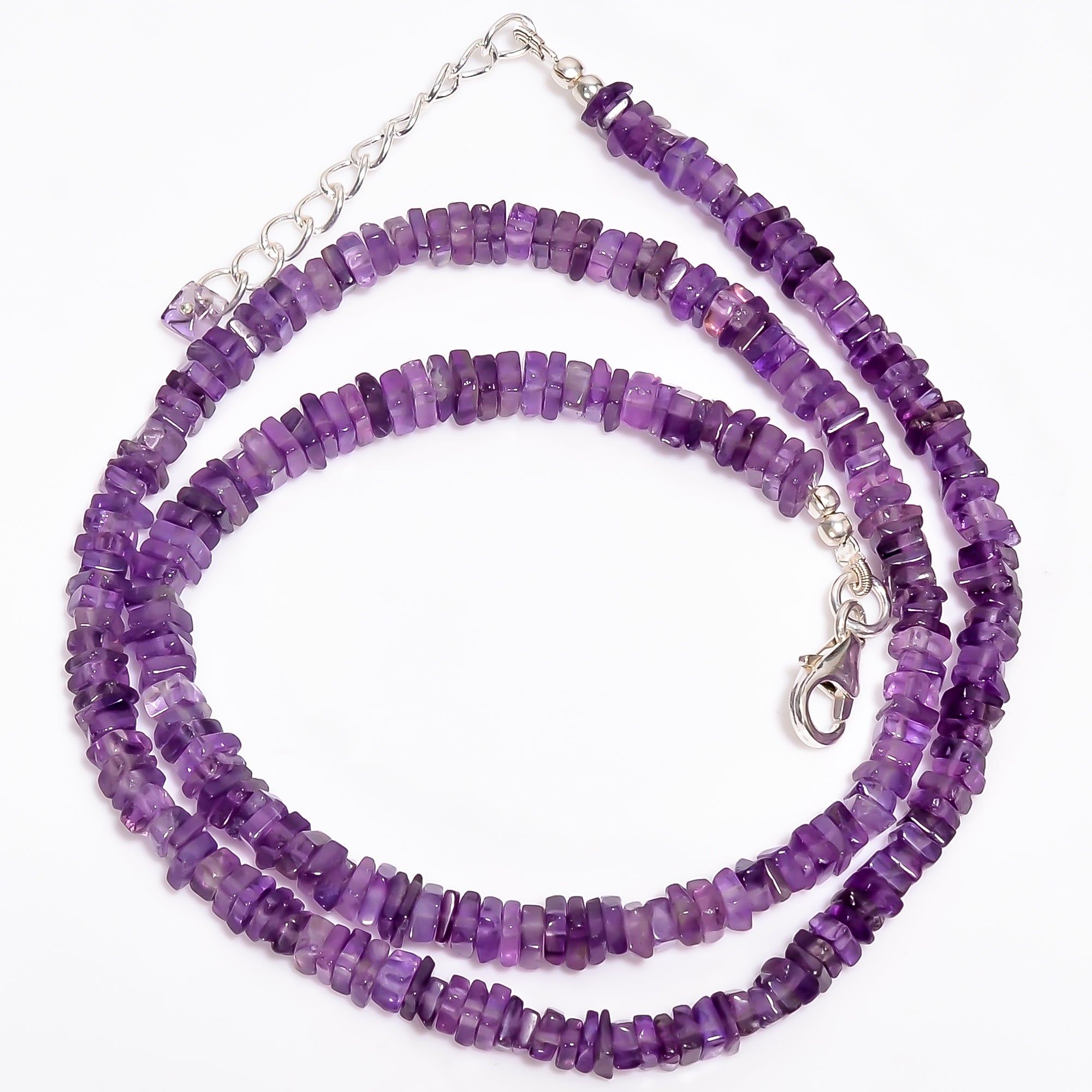 Amethyst Natural Gemstone Square Heishi Shape Smooth Necklace 17.5-19" Beads 3X3 4X4 mm, 81 Ct. YN-388