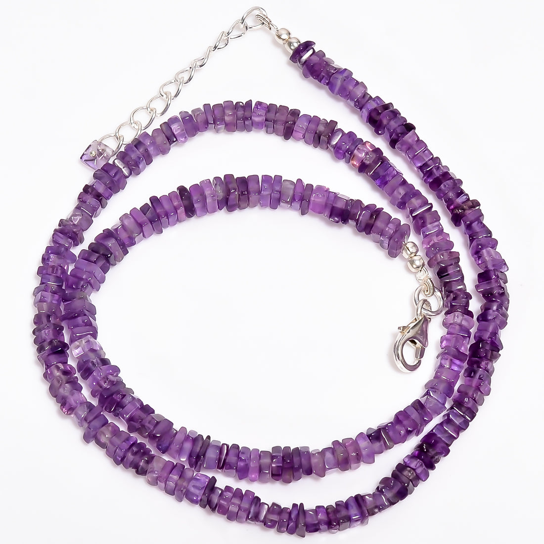 Amethyst Natural Gemstone Square Heishi Shape Smooth Necklace 17.5-19" Beads 3X3 4X4 mm, 81 Ct. YN-388