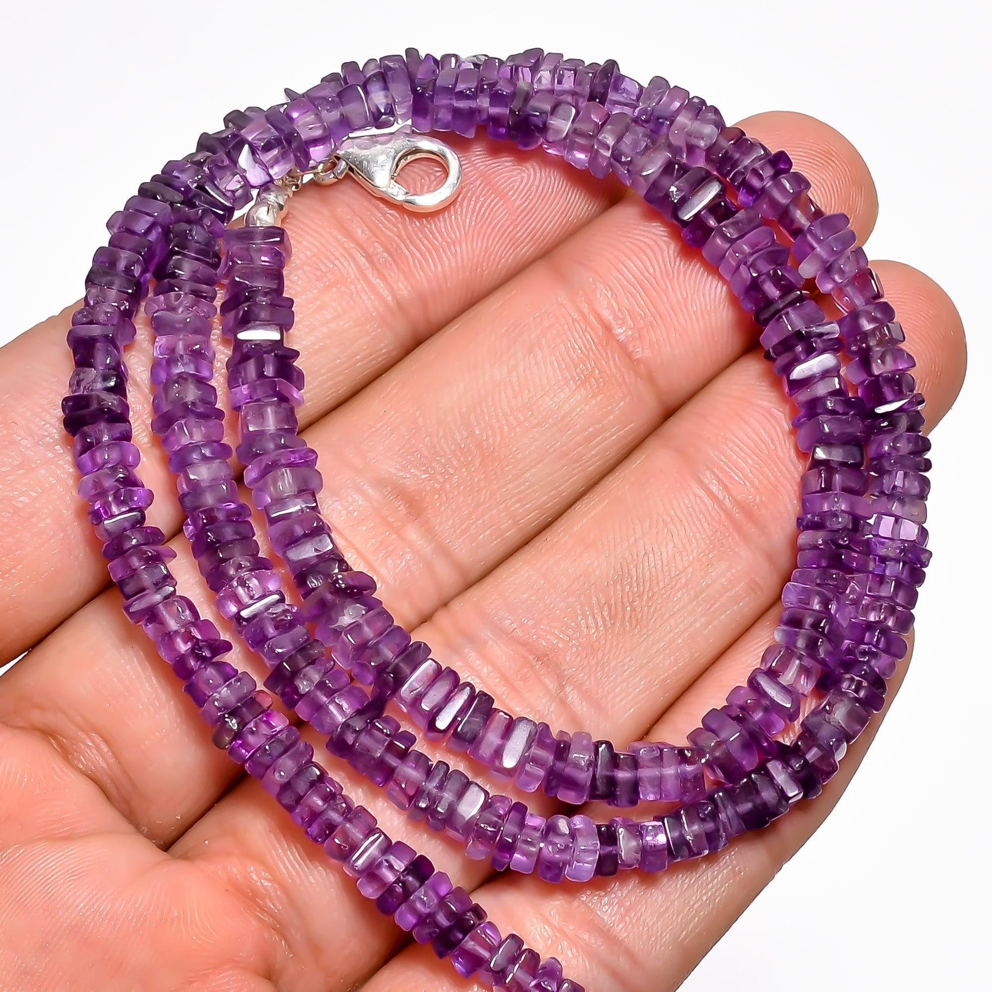 Amethyst Natural Gemstone Square Heishi Shape Smooth Necklace 17.5-19" Beads 3X3 4X4 mm, 81 Ct. YN-388