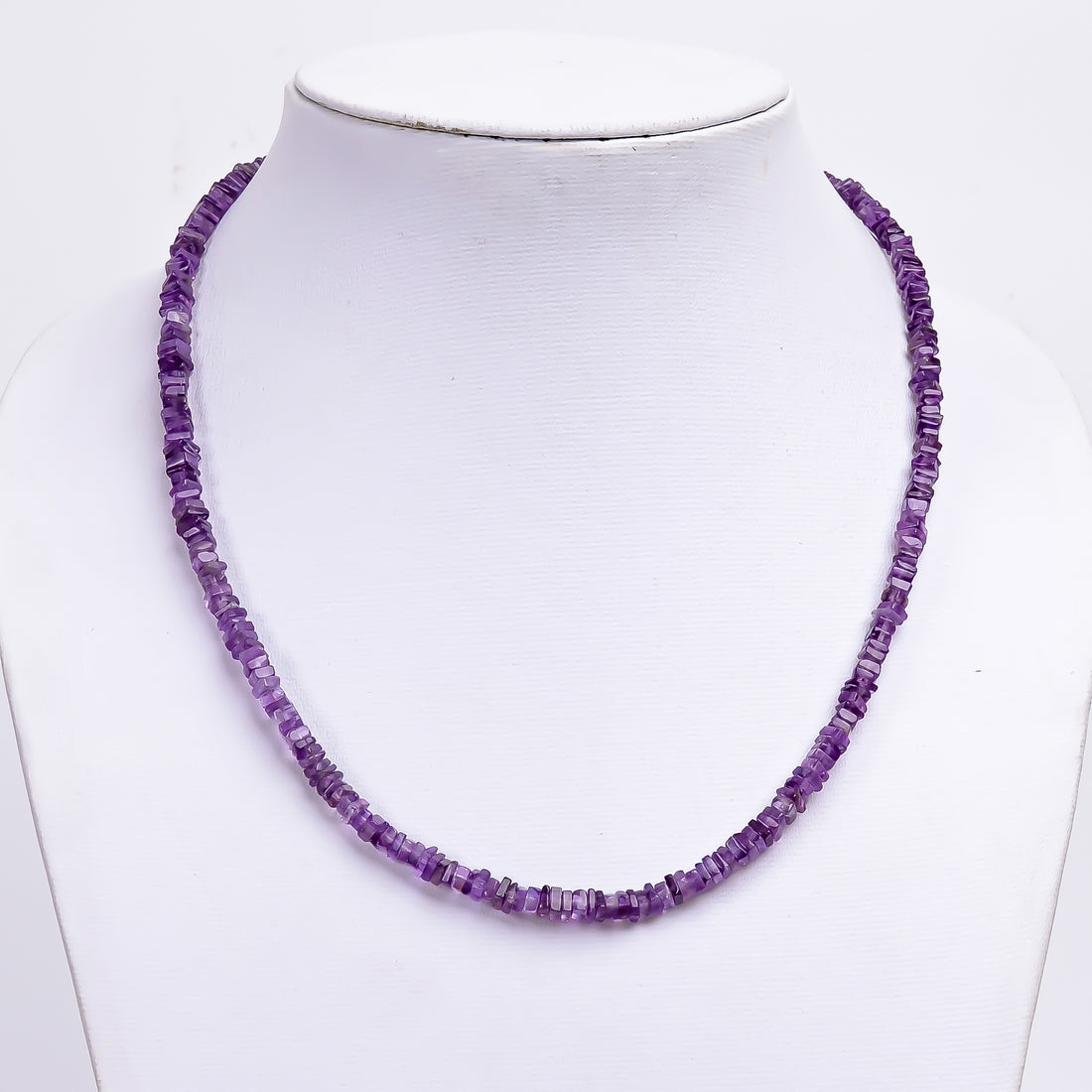 Amethyst Natural Gemstone Square Heishi Shape Smooth Necklace 17.5-19" Beads 3X3 4X4 mm, 81 Ct. YN-388