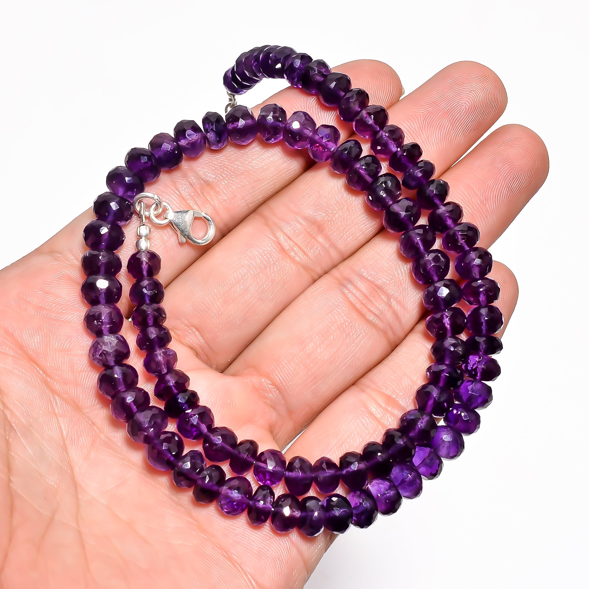 Amethyst Natural Gemstone Rondelle Shape Faceted Necklace 17-19" Beads 6X6 7X7 mm, 153 Ct. YN-389